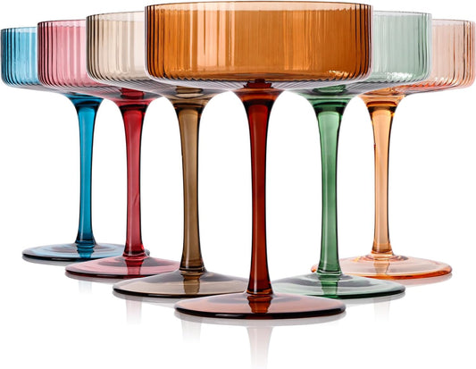 Colored Coupe Glasses Set of 6 |9 oz martini Glasses |Colorful Cocktail Glasses Set,Colored Coupe Glass,Champagne Coupe Glasses for Cocktail,Martini,Champagne