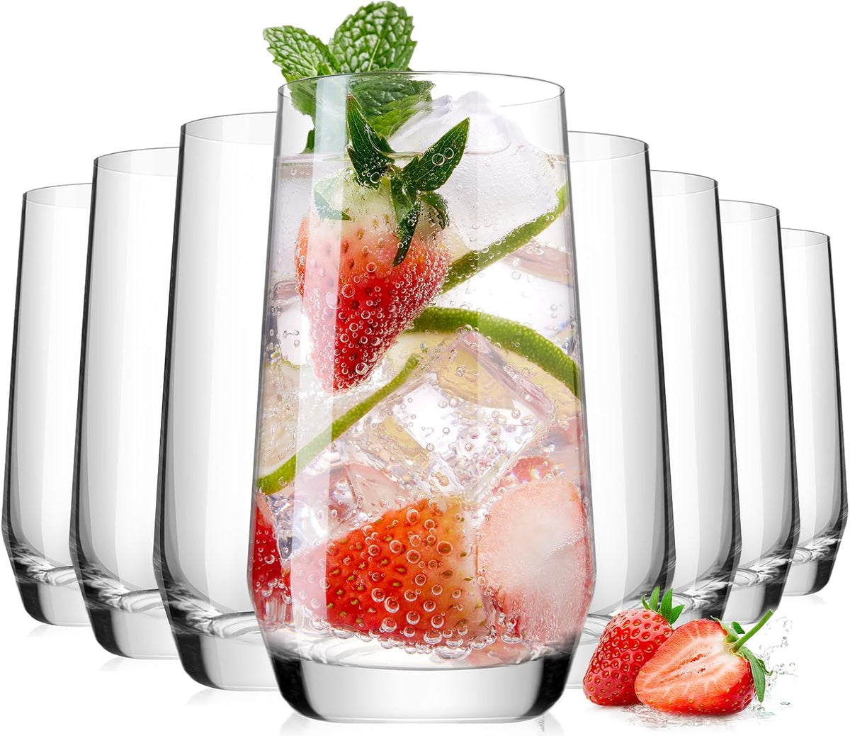 Drinking Water Glass Cups Set,Crystal Highball Glasses cups set of 6,16oz - Drinking set of 8 16.2oz