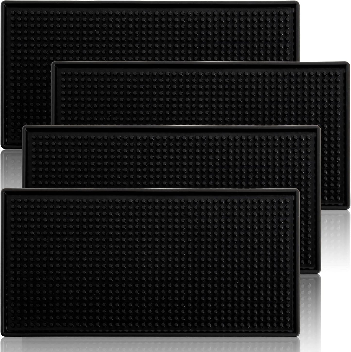 Tebery 4 Pack 30x15cm Rubber Bar Mats, 12" X 6" Black Bar Service Spill Drying Mat
