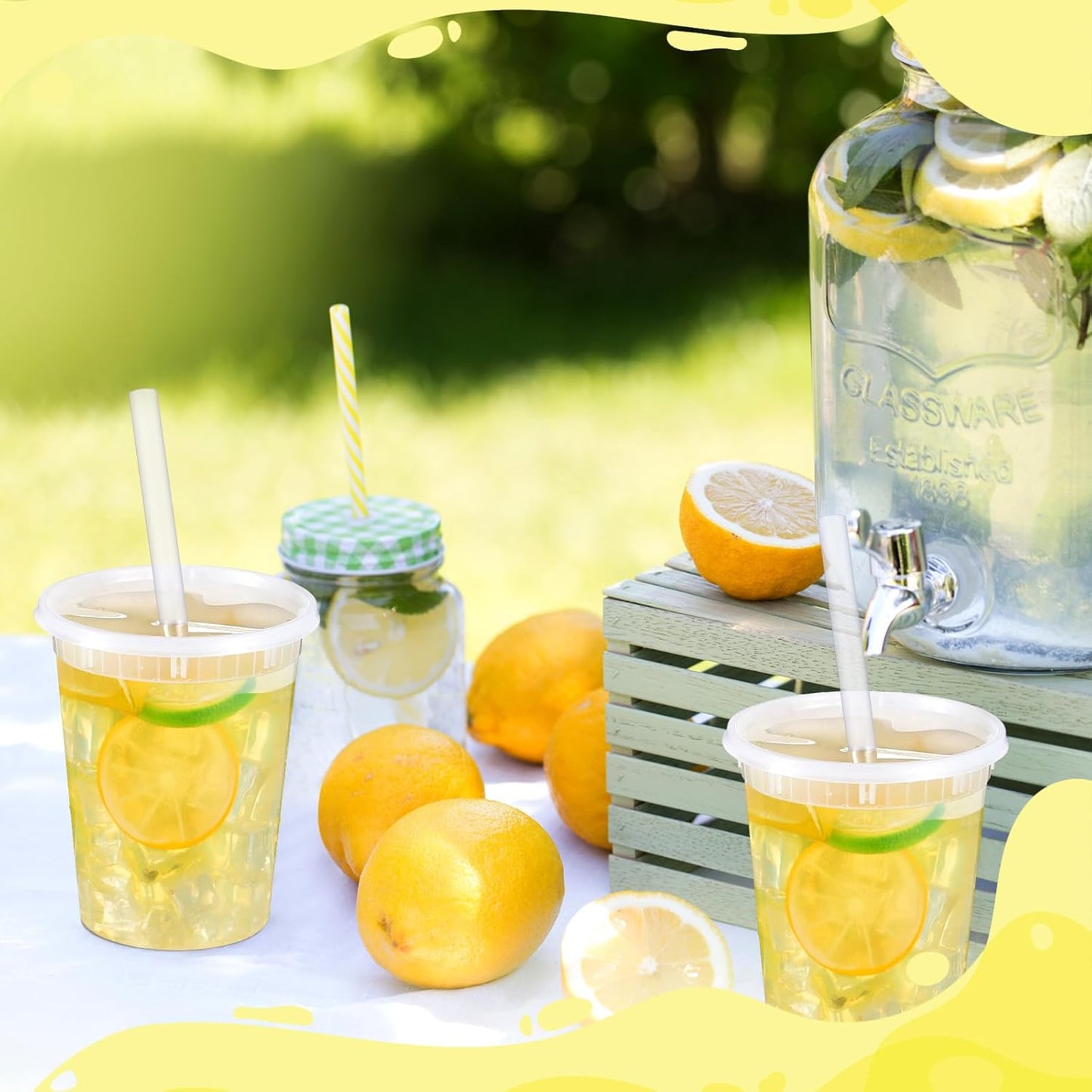 Lasnten 5 Pack Lemonade Stand Supplies Kit Straw Hole Punchers for Plastic Lids Stainless Steel Muddler Mixing Spoon Straw Cleaning Brushes for Lemonade Preparation Wood Handle Hole Punch Tool