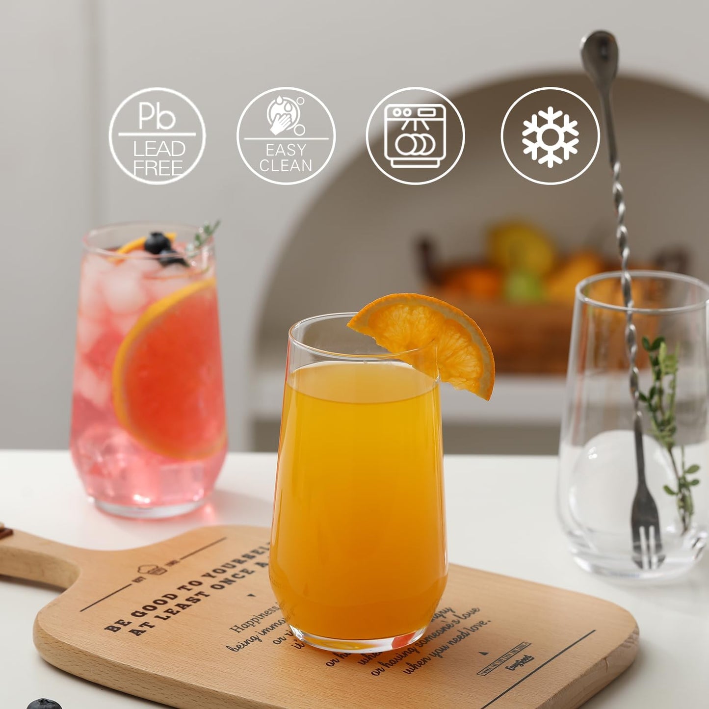 Wlasss Drinking Glasses Set of 4, 16.4 oz Clear Glass Tumbler, Water Glasses for Beer, Juice, Mojito, Iced Tea, Dishwasher Safe Glassware,Gifts