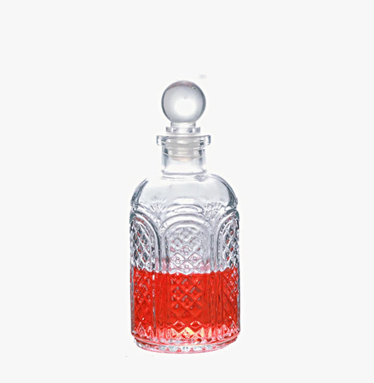 Vintage Style Decorative Flower Vases,Small Bud Vase,Empty Reed Diffuser Bottle,Whiskey Decanter with Glass Ball Stopper for Cocktail Whisky Brandy Vodka Bourbon Juice (Carved Bottle)