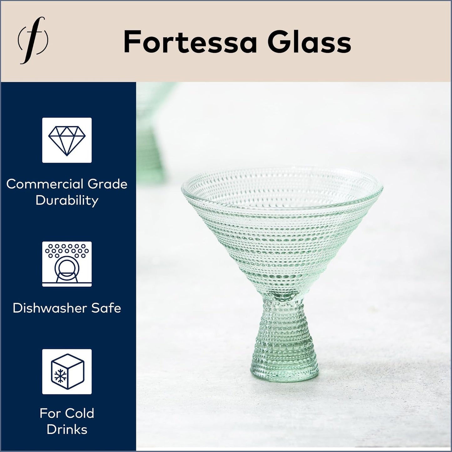 Fortessa Jupiter Beaded Hobnail Glass, 11.5 Ounce Martini (Set of 4), Sage Green