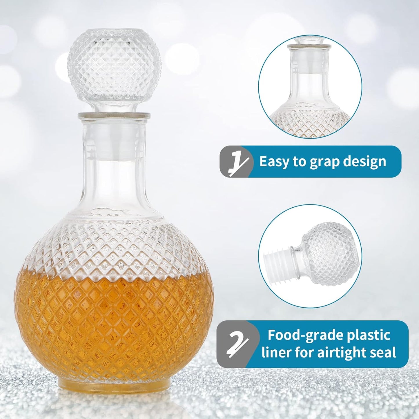 MDLUU Glass Decanter with Airtight Stopper, 1000ML/33.8OZ Liquor Decanter Bottle for Wine, Whiskey, Brandy, Vodka (Sphere)