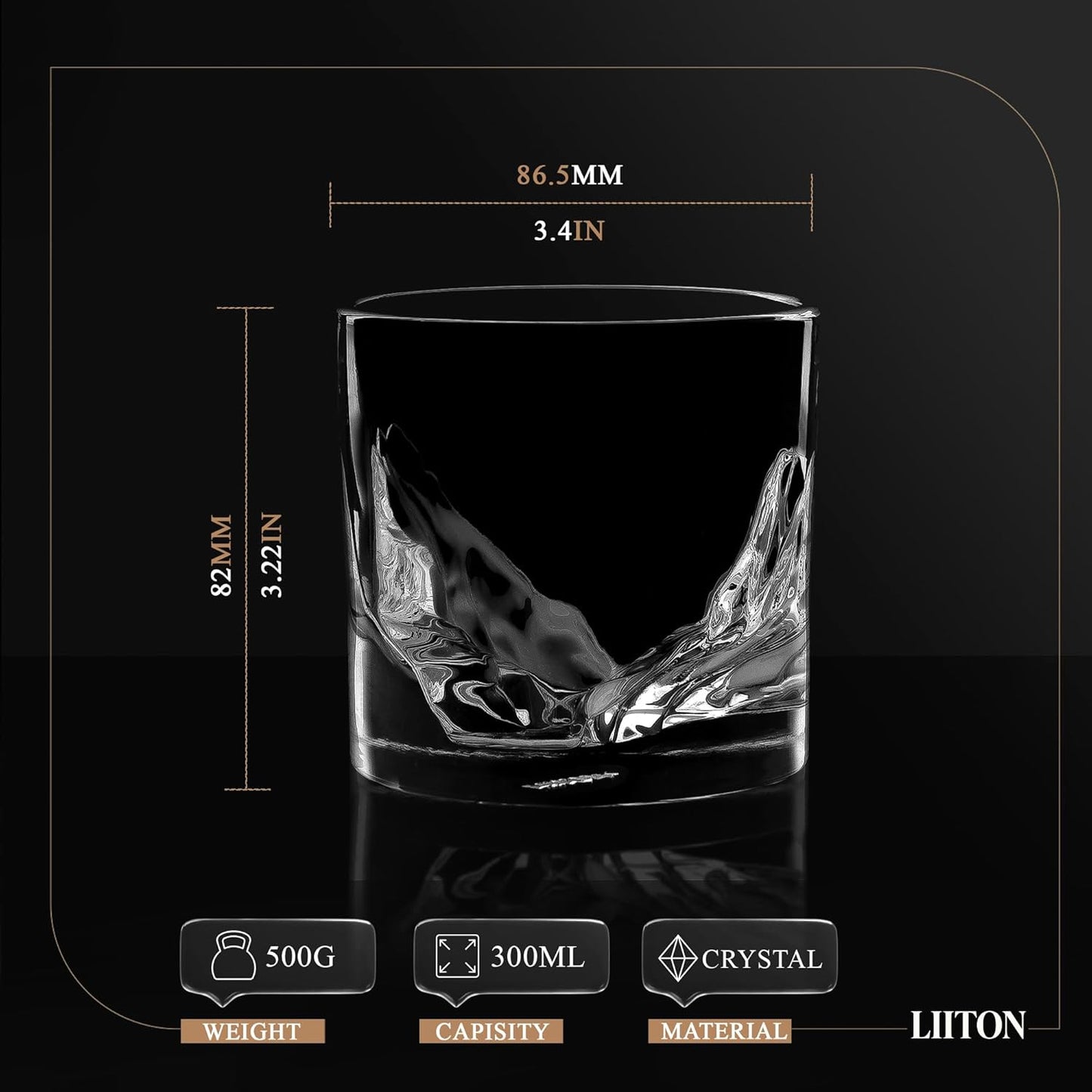 LIITON Grand Canyon Heavy Crystal Whiskey Glasses Gift Set of 4, Thick Freezable Bourbon Glass 1lb Each, Premium Whiskey Gifts for Men, Frozen Crystal Chills Cocktails, 10 oz