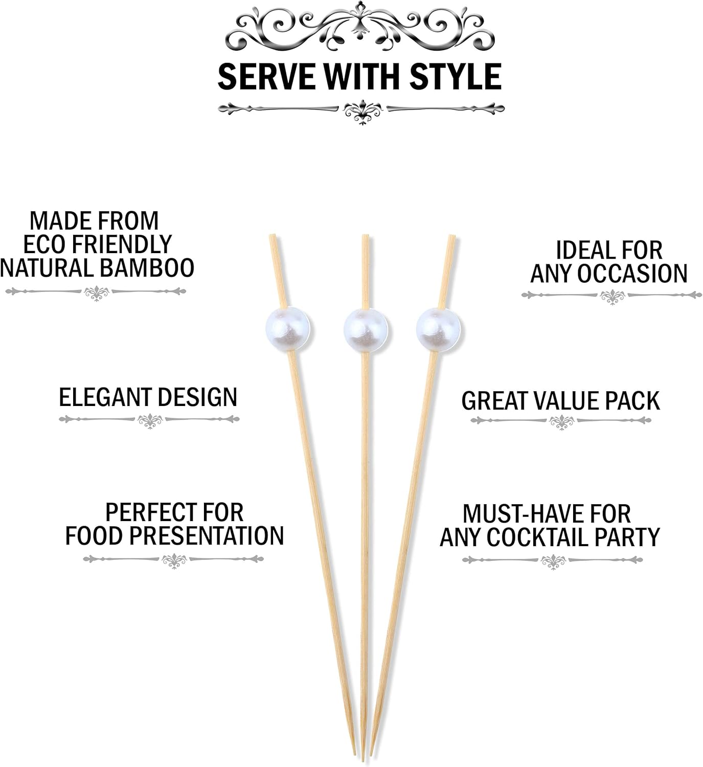 Cocktail Toothpicks for Appetizers - (Pack of 320) 4.75 Inch Decorative Toothpicks for Appetizers, Cocktail Picks for Drinks – Fancy Toothpicks for Appetizers