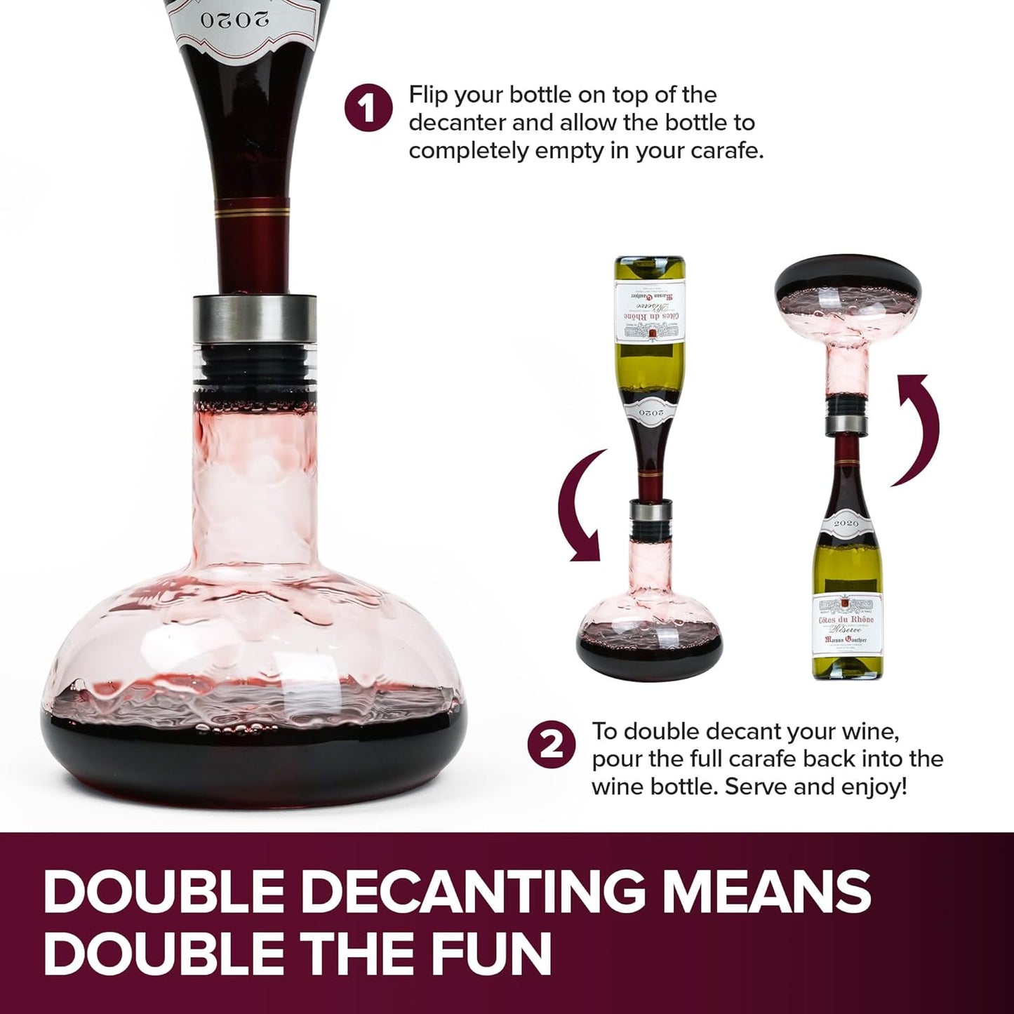 Modern Innovations Red Wine Decanter with Aerator Lid, Best Wine Decanter Gift Kit for Wine Lovers, Double Decanter Set for Wine, Wine Breather Carafe Decanter, Aerating Decanter, Glass Wine Saver