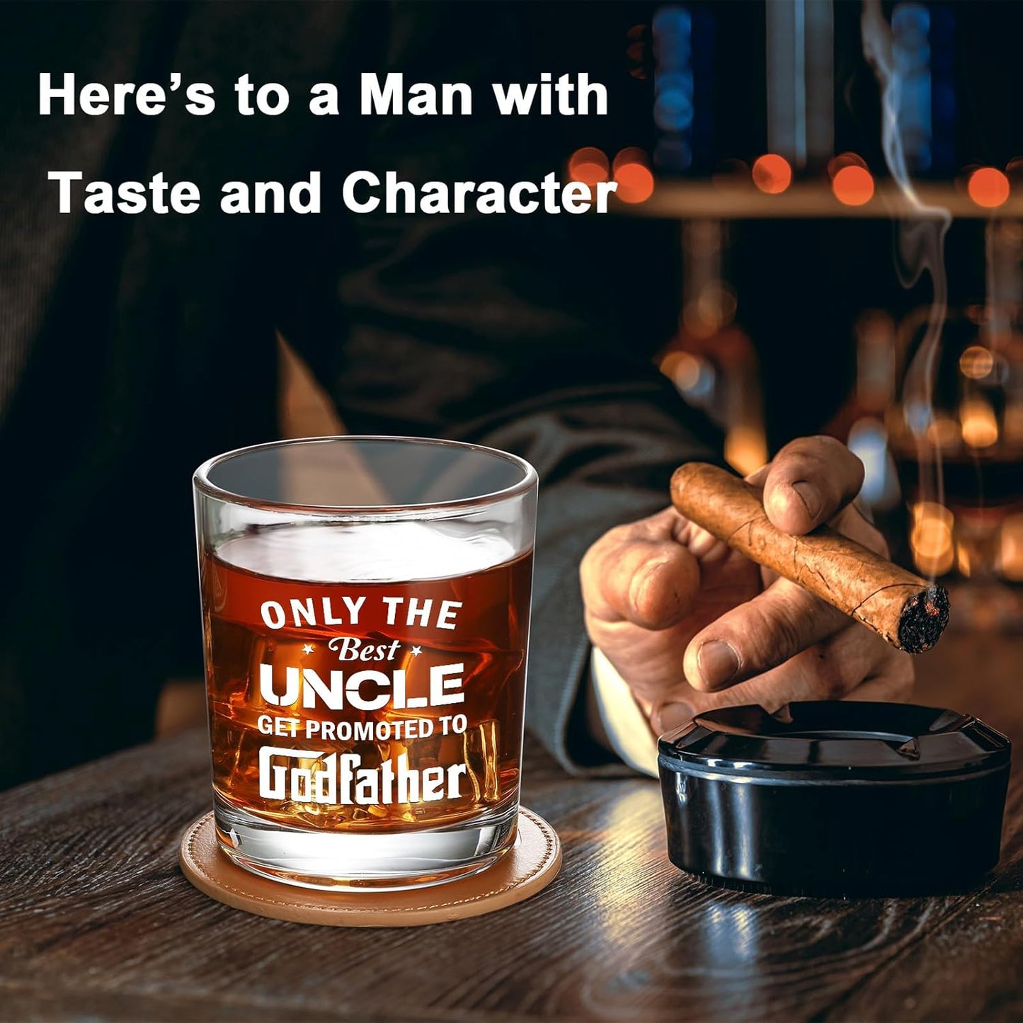 Godfather Proposal Gifts, Pregnancy Announcement Gift for Brothers & Uncles, Rocks Glass & Bourbon Barrel Set for Christmas, Only The Best Uncles Get Promoted to Godfather
