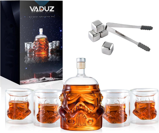Whiskey Decanter Set Transparent Creative with 4 Glasses,Whiskey Flask Carafe Decanter with 4 Whiskey Stones and Tong,Whiskey Carafe,Glasses for Brandy,Scotch,Vodka,Gifts for Dad,Husband,Boyfriend