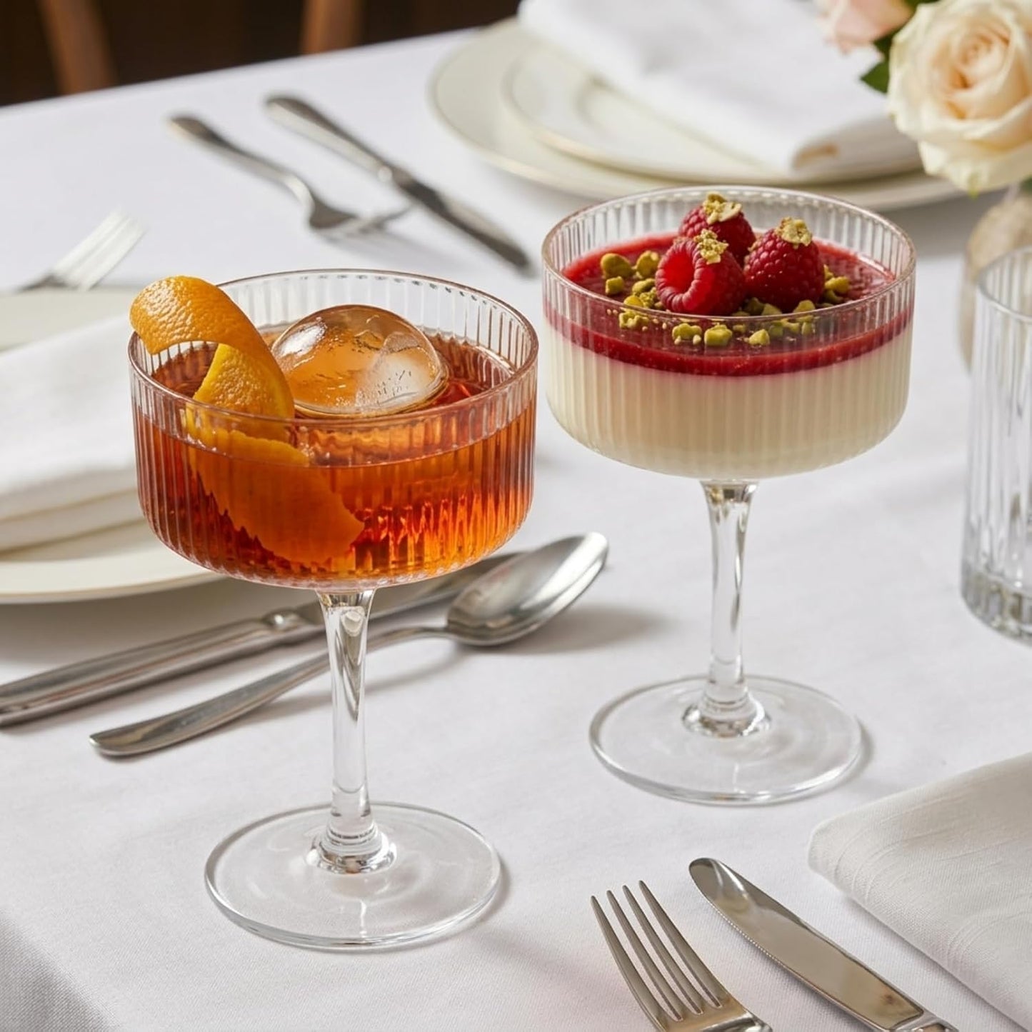 Ciaell Ribbed Coupe Glasses set of 4 - Vintage Cocktail Coupe Glasses - 10 oz Classic Martini Glass - Bar Drinking Glass Set Prefer for Cocktail, Espresso, Wine, Party & Gift