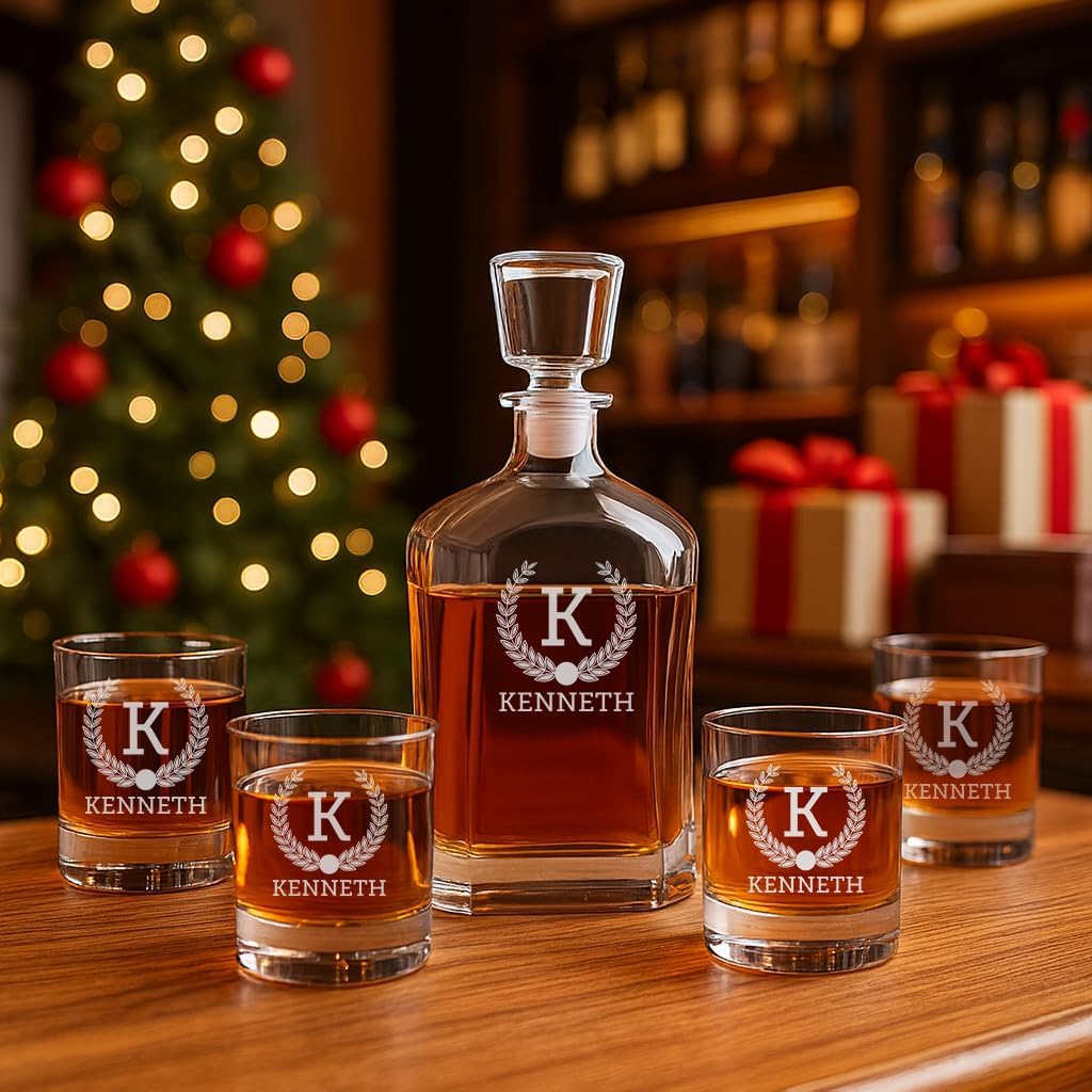 Personalized Whiskey Decanter Set, Whiskey Decanter Sets for Men, Customized Gifts for Men, Whisky Decanter Sets, Bourbon Decanter Set, Engraved Custom Scotch Glasses Liquor Lovers for Christmas
