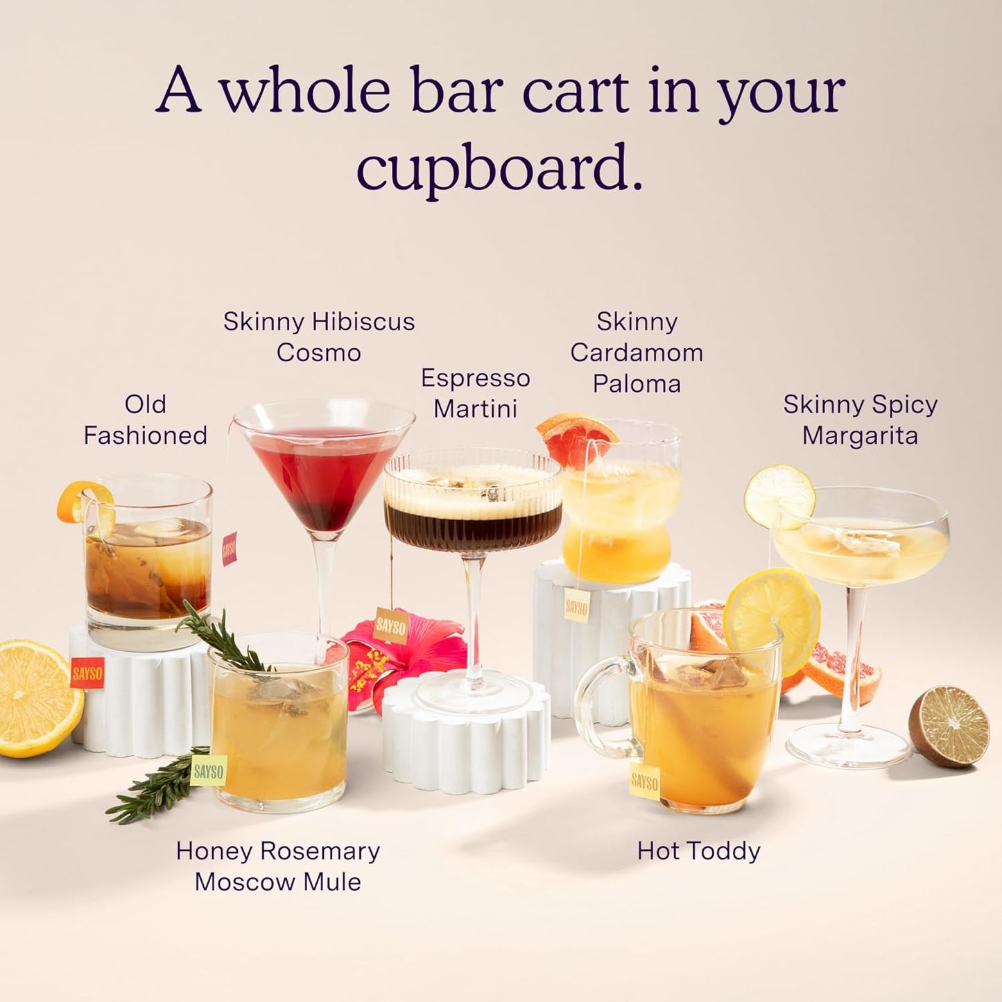 SAYSO Skinny Spicy Margarita Original Cocktail Tea Bag | Cocktail or Mocktail in Under 1 Min Without Hot Water, 0G Sugar, 15 Calories, Non-GMO, Gluten-free, Kosher & Vegan Mixer, 8 count