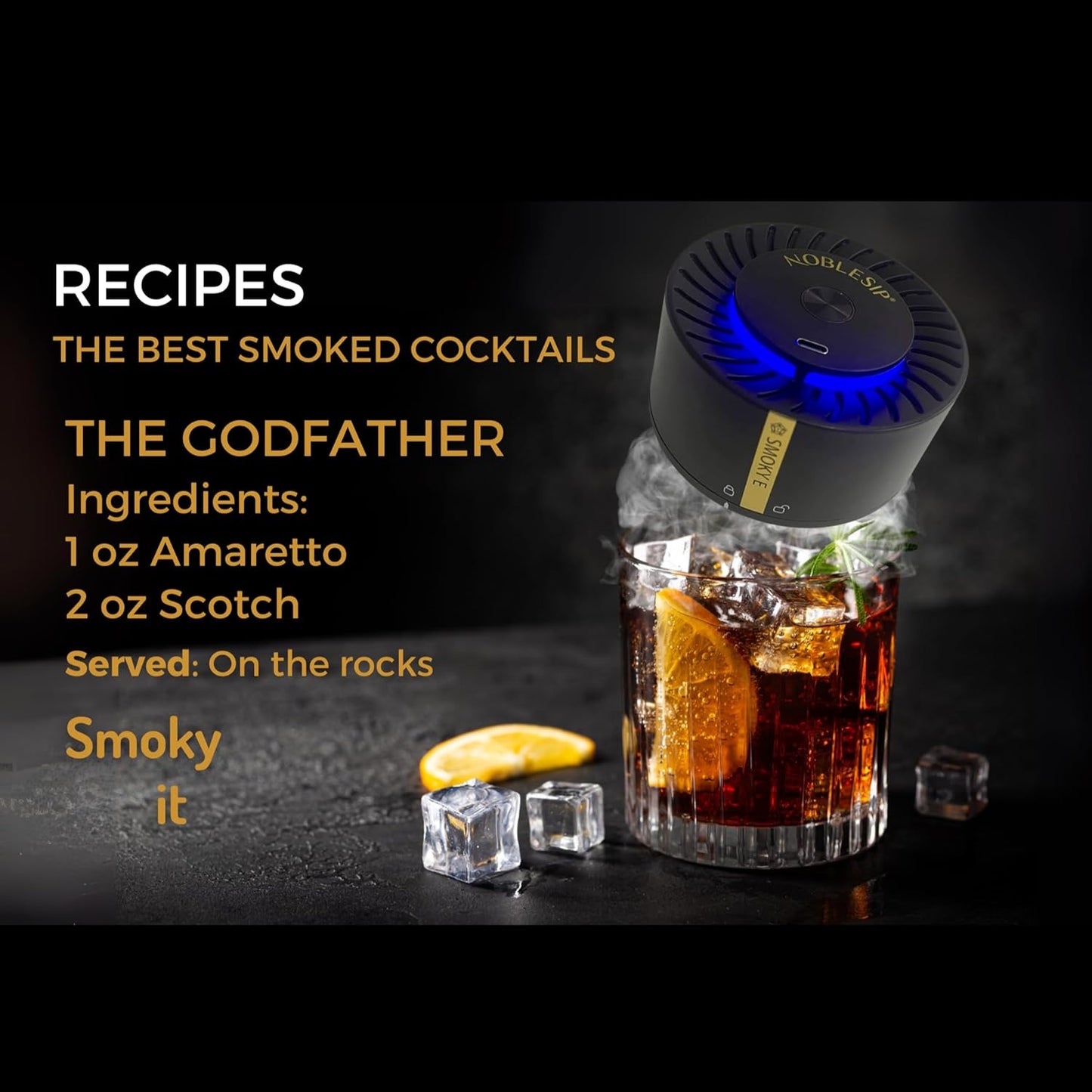NOBLESIP® New Whiskey Smoker 𝗣𝗥𝗘𝗠𝗜𝗨𝗠 Electric Kit. Innovative Automatic Smoking, no fire Torch Needed. Easily Make Aromatic Smoked Cocktails, Bourbon, Old Fashioned. Smoky E - bar Gift Box Set