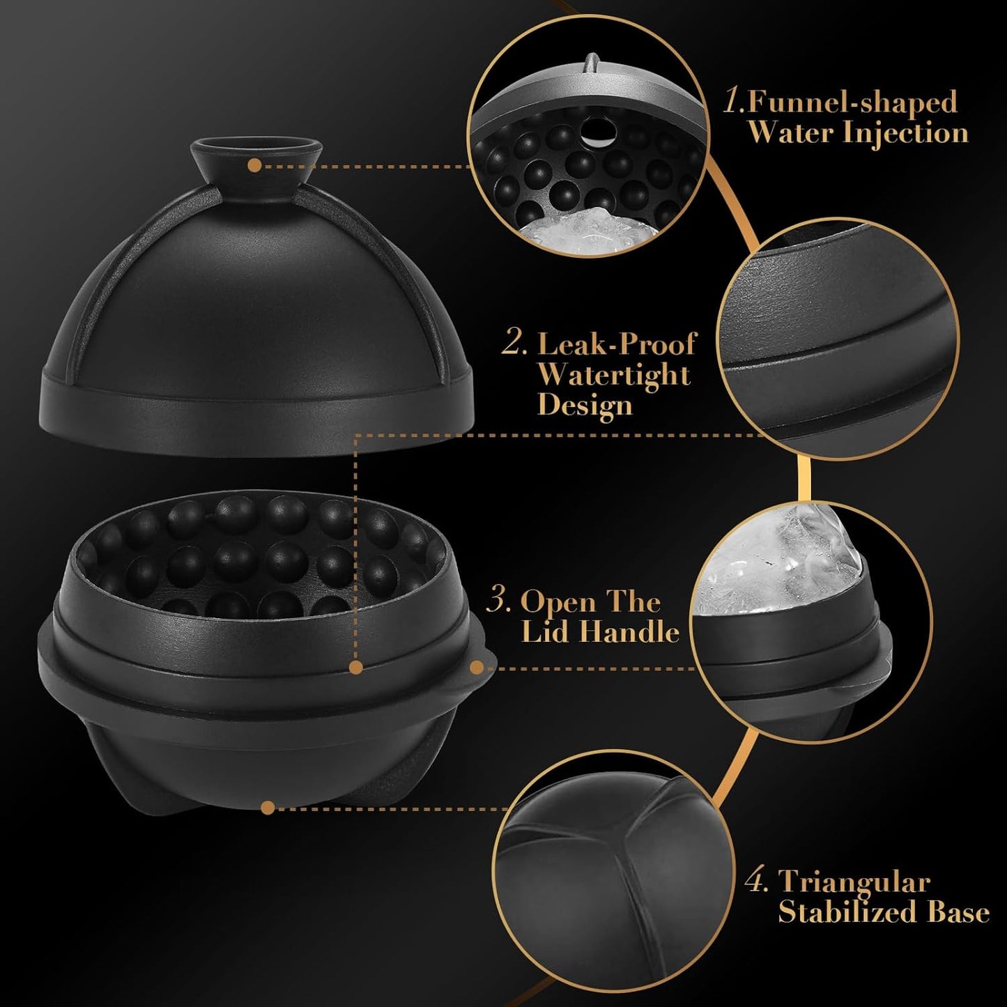 ACOOKEE Golf Gifts Ball Ice Maker Mold set of 4, 2.5" Large Sphere Round Ice Cube Mold for Whiskey, Cocktails, Coffee, Soda, Fun Drinks, and Gifts,Leak-Free, Reusable, BPA-Free
