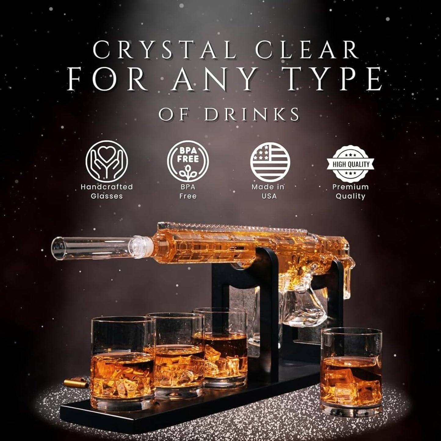 AR15 Gun Decanter Birthday Gifts for Men Dad, Whiskey Set - Rifle Limited Edition, Silencer Stopper - 800 ml & 12oz Bullet Glasses - Father Gift - Drinking Party, Liquor, Vodka Tik Tok Viral Dispenser