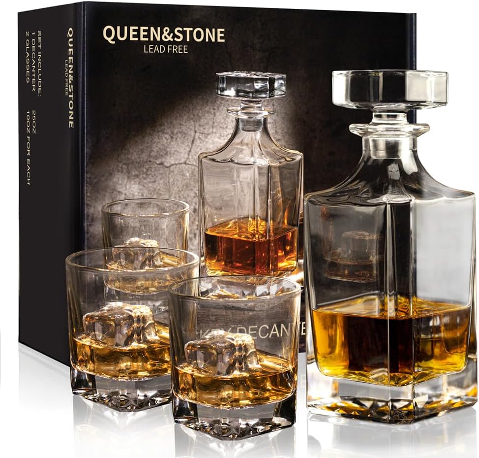 Square 25oz Whiskey Decanter with Glass Stopper - Square 3pc Set