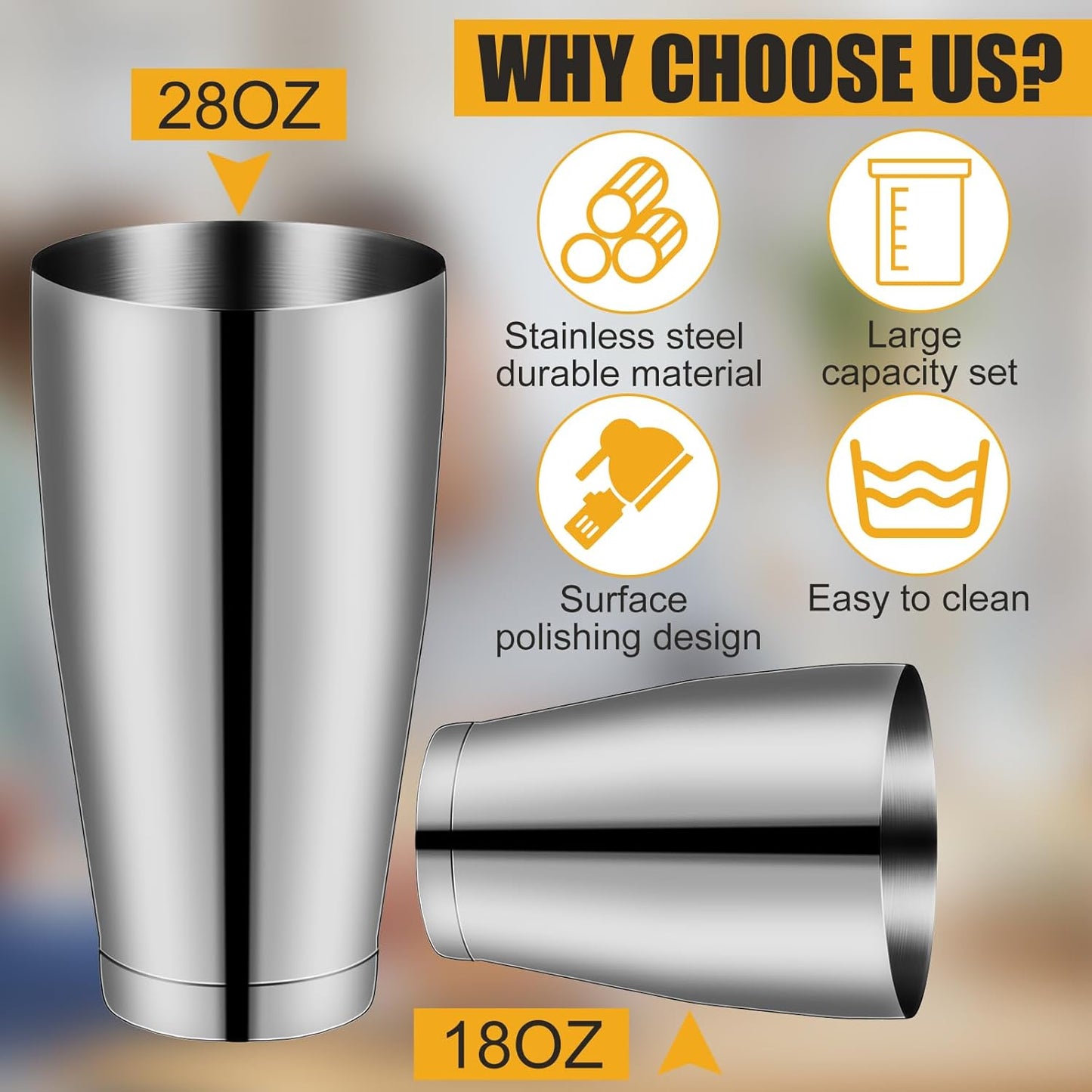 Zhehao 24 Pcs Silver Cocktail Shaker Professional Bar Boston Shaker Set Stainless Steel Martini Shake Drink Mixer Basic Tool Weighted Shake Metal Can Bartending Tins for Beginner, 18oz, 28oz
