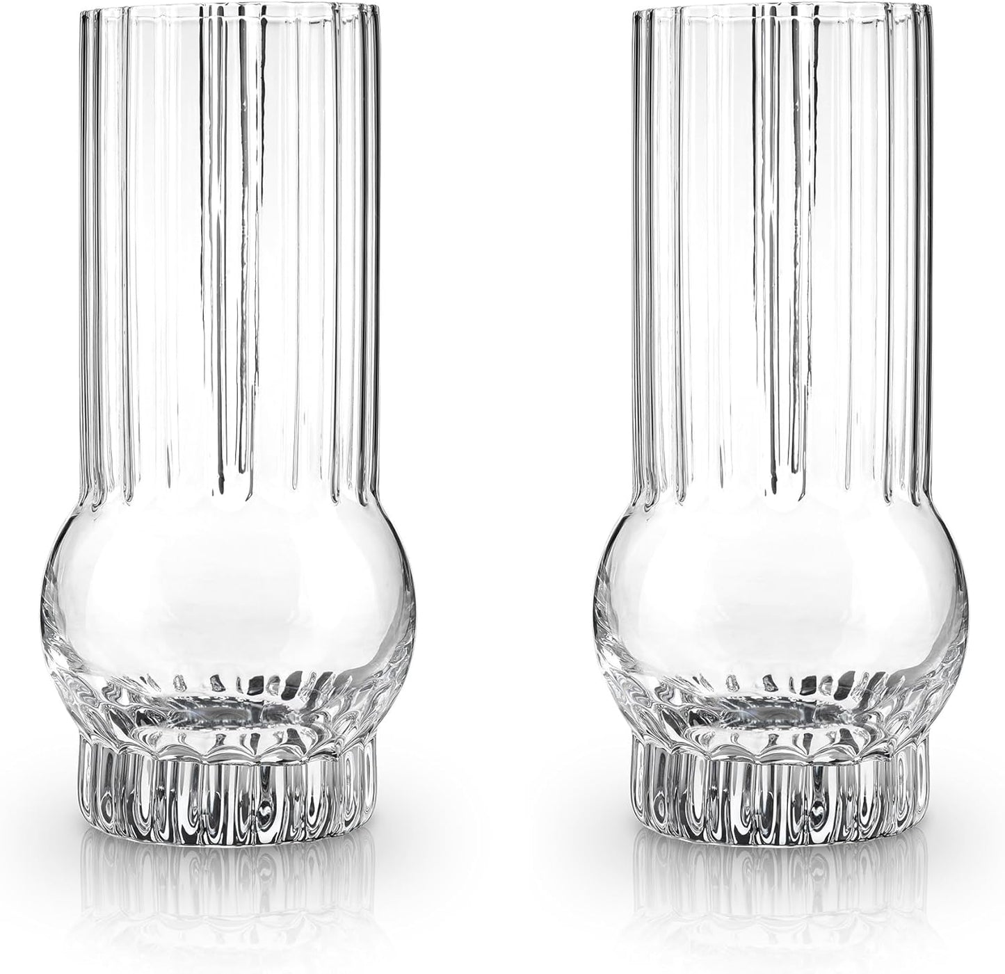 Viski Deco Crystal Island Highball Glasses Set of 2 - Premium Crystal Mojito and Gin and Tonic Glasses, Highball Cocktail Glassware Gift Set, 13 oz