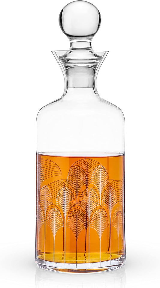 Viski Deco Crystal Wine and Whiskey Decanter for Red Wines, Bourbon, Vodka, Liquor or Wine Decanter Bottle with Stopper, Perfect Gifts for Men, Elegant Glassware, Home Bar Accessories, 44 oz, Set of 1
