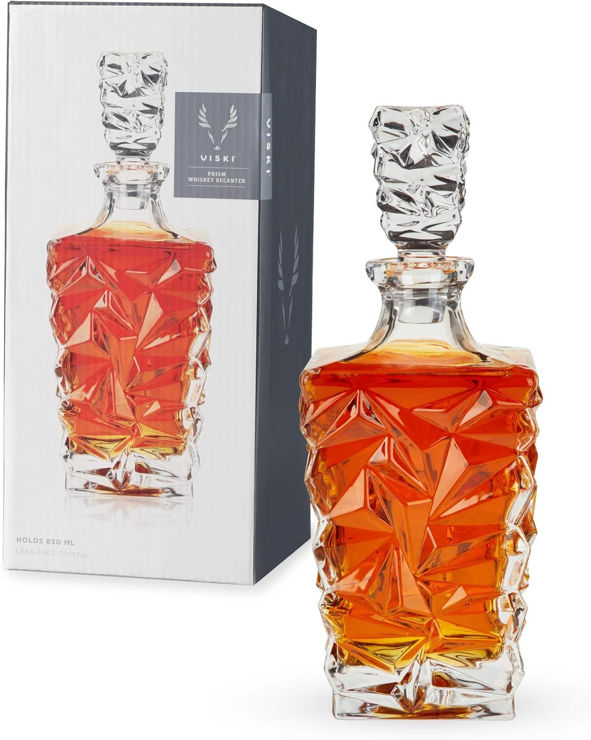 Viski Admiral Whiskey Decanter with Stopper, Elegant Liquor Decanter for Bourbon, Scotch, Spirits, Wedding Gifts, Man Cave Essentials, Home Bar Accessories, 30 oz (887 ml) - Prism Decanter
