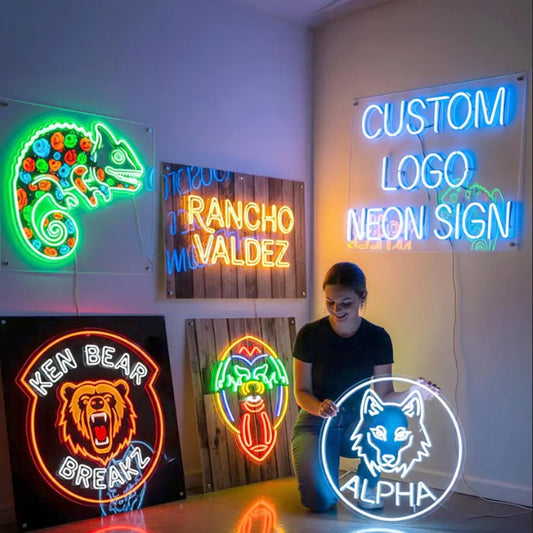 Custom Neon Sign Logo, Plug/Battery Operated LED Shop Name Picture Logo Signs Personalized for Business Home Decor, Hanging/Wall Neon Light Customizable with UV Printed for Grill Bar Nail Office Room