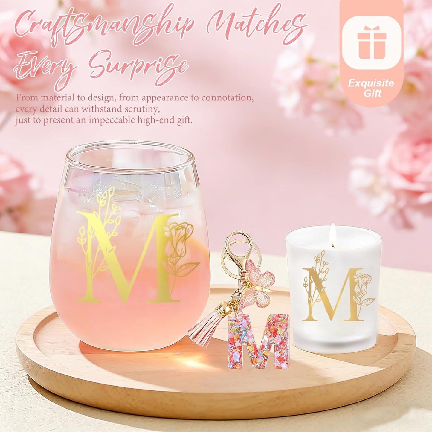 Personalized Birthday Gifts for Women Monogrammed Stemless Wine Glasses Unique Friendship Initial Gifts Christmas Gift for Women Mom Sister Her Wife Friends Customized Bridesmaid Bride Wedding Gift