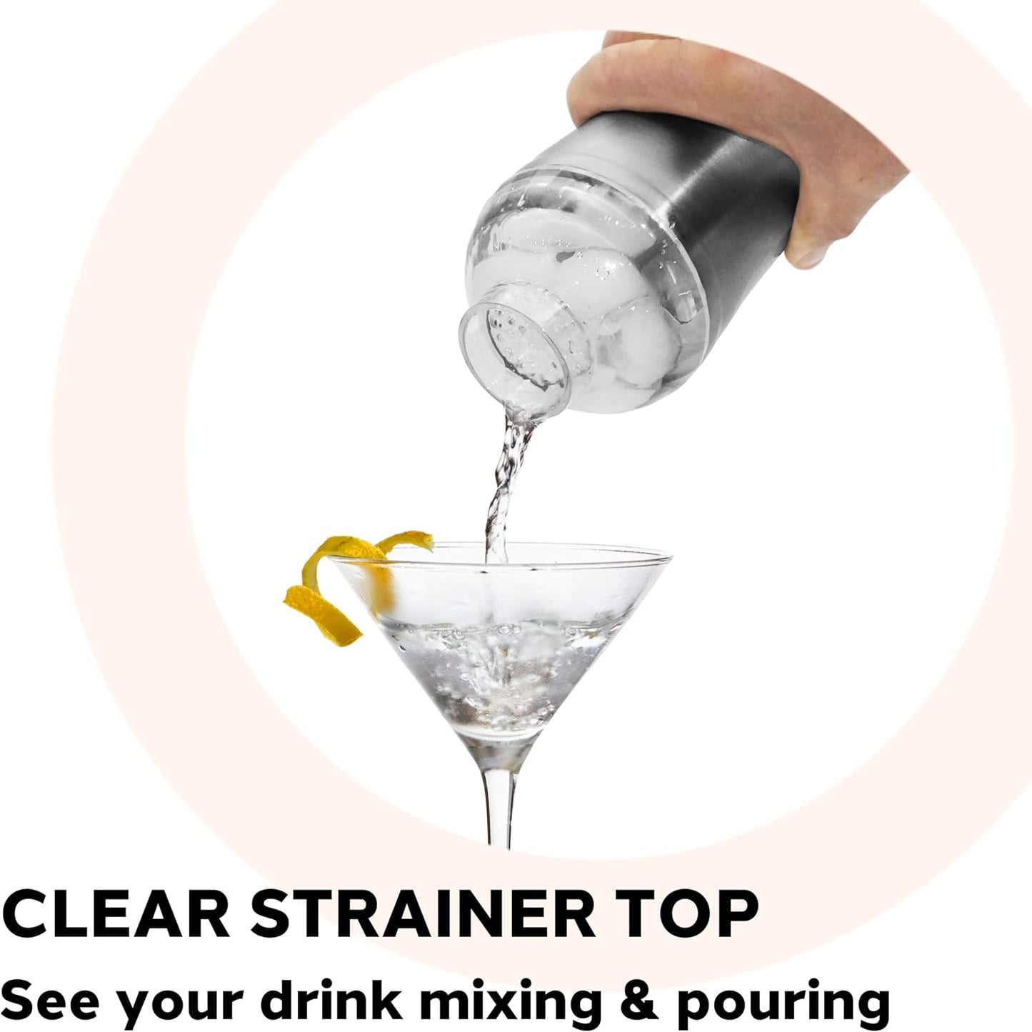 OGGI Groove Insulated Cocktail Shaker-17oz Double Wall Vacuum Insulated Stainless Steel, Tritan Lid has Built In Strainer, Ideal Cocktail Mixer, Martini Shaker, Margarita Shaker, Black