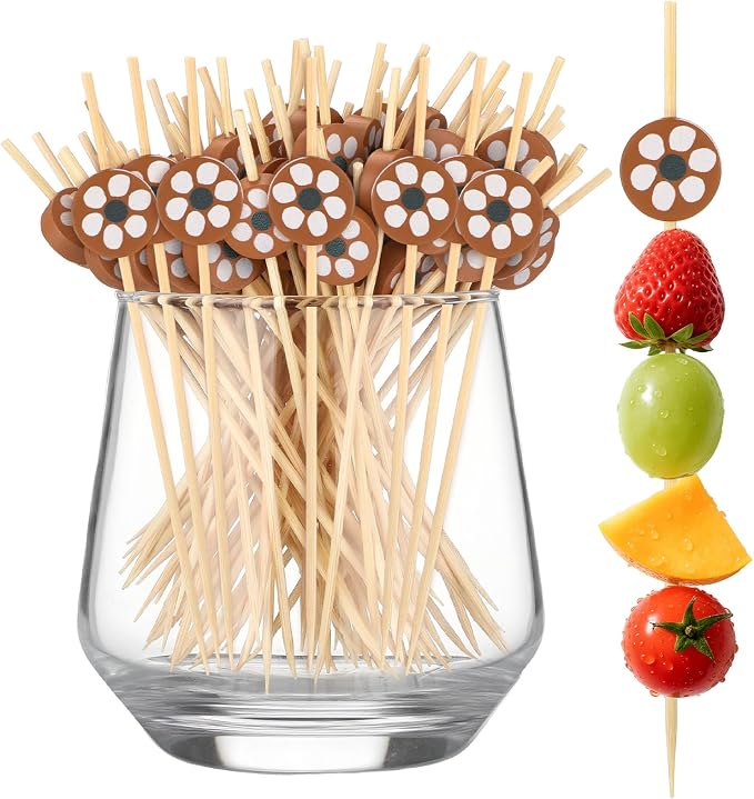 Bokon 200 Pcs Tea Party Theme Cocktail Picks Bamboo Teapot Toothpick - Mexican / Brown