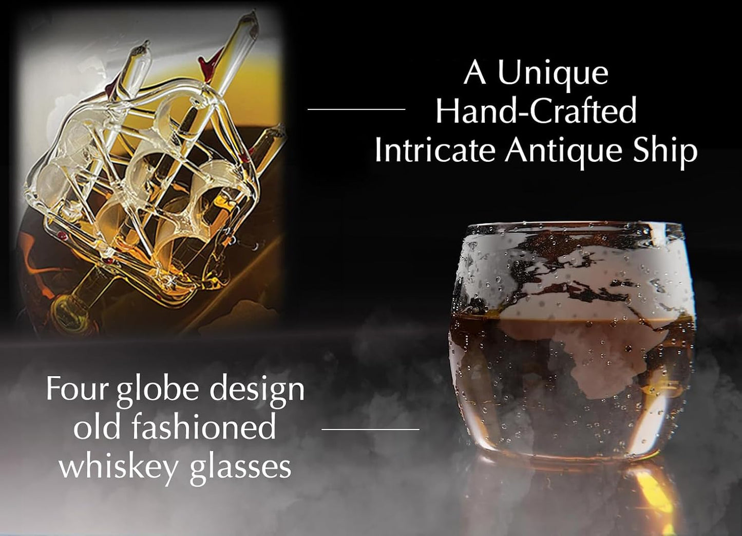Whiskey Decanter Globe Set with 4 Etched Globe Whisky Glasses Gifts For Men Dad, Husband, Mancave - for Liquor, Bourbon, Scotch, Vodka - 850ml
