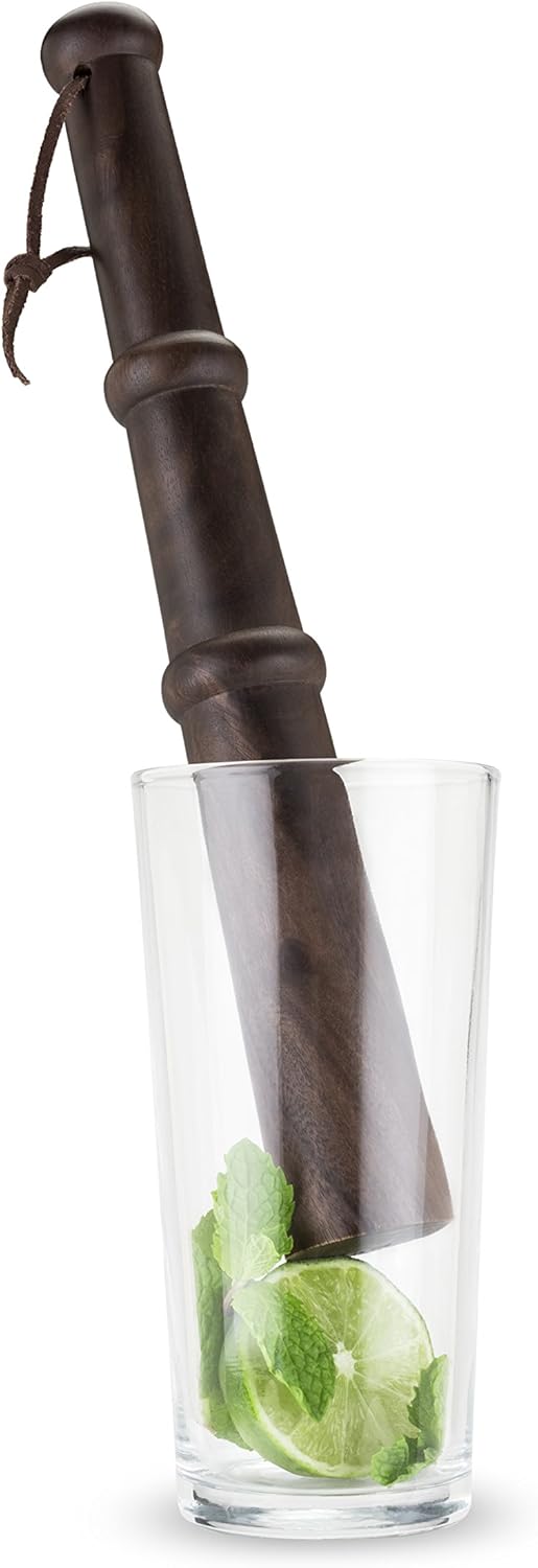 Viski Acacia Wood Cocktail Muddler Bar Utensils, Wooden Muddler Bar Essentials, Barware Muddler for Cocktails, 12in Wood Set of 1