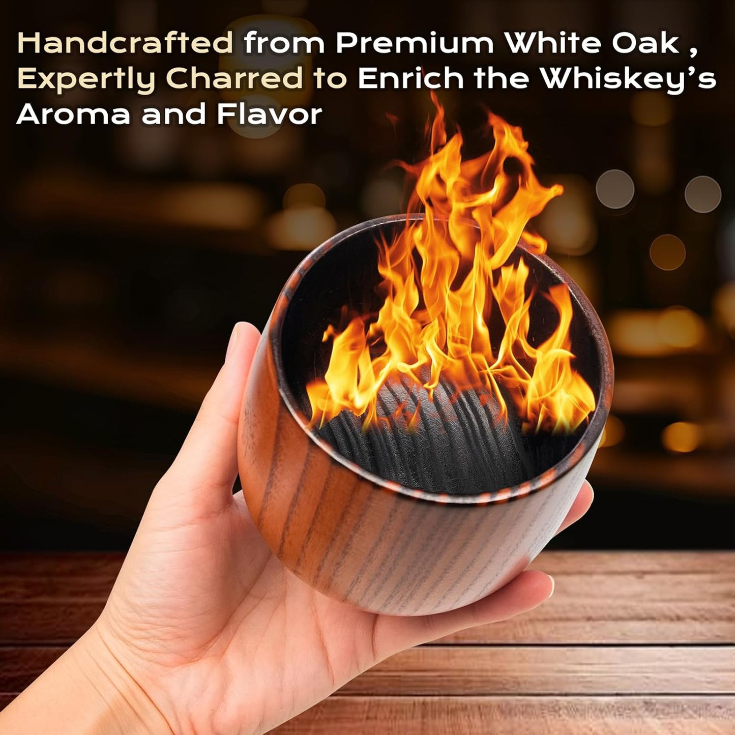 Charred Wooden Bourbon Drinking Glasses Set – Handcrafted Whiskey Cups with 8 Whiskey Stones – Great Whiskey Gifts for Men, Ideal Gift for Boyfriend, Dad, Husband & Friends