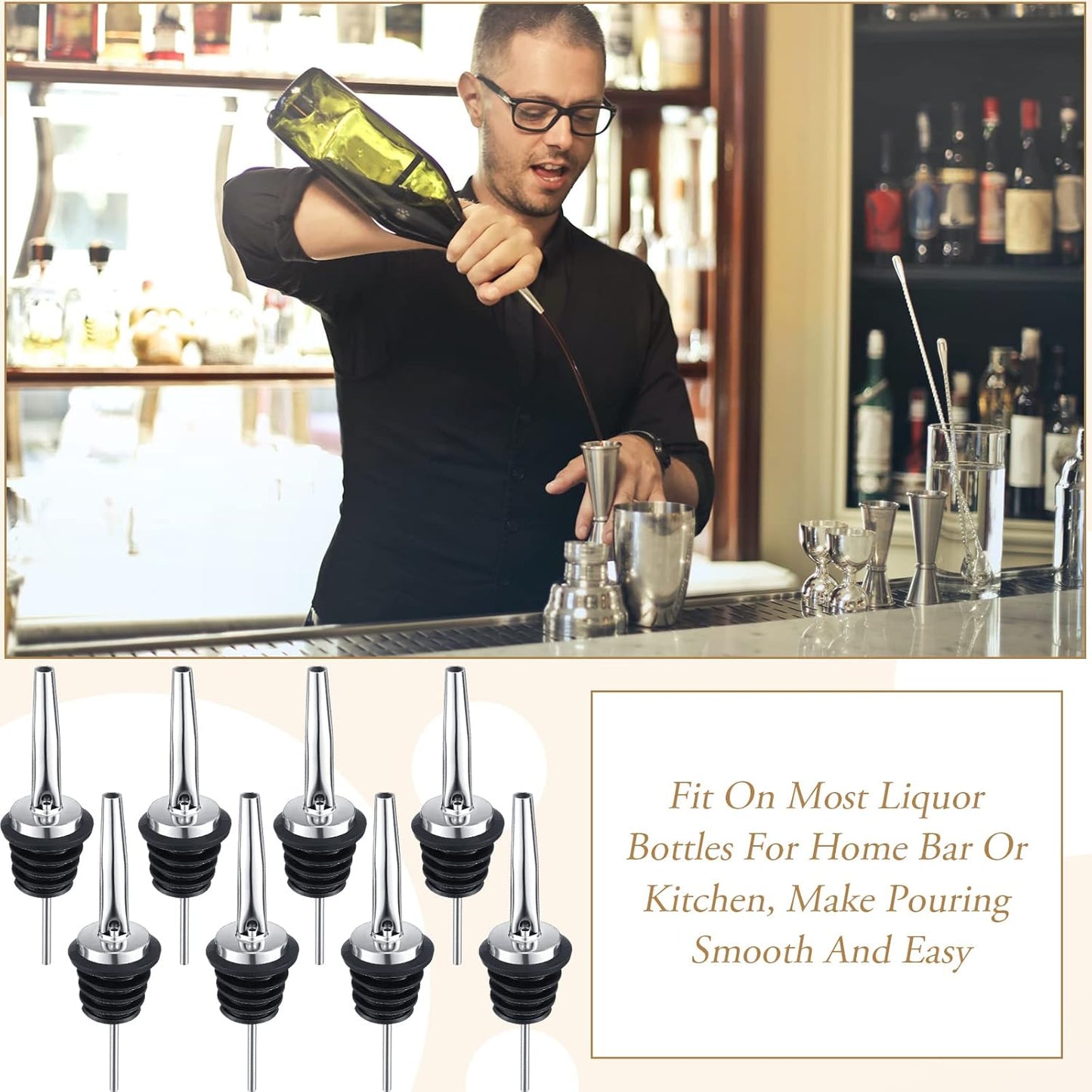 Chengu 72 Pcs Liquor Spout Stainless Steel Bottle Pourers Tapered Liquor Pourers with Rubber Dust Caps Tapered Spouts Set Bar Supplies Vinegar Bottle Dispenser Wine Spout for Alcohol Olive Oil