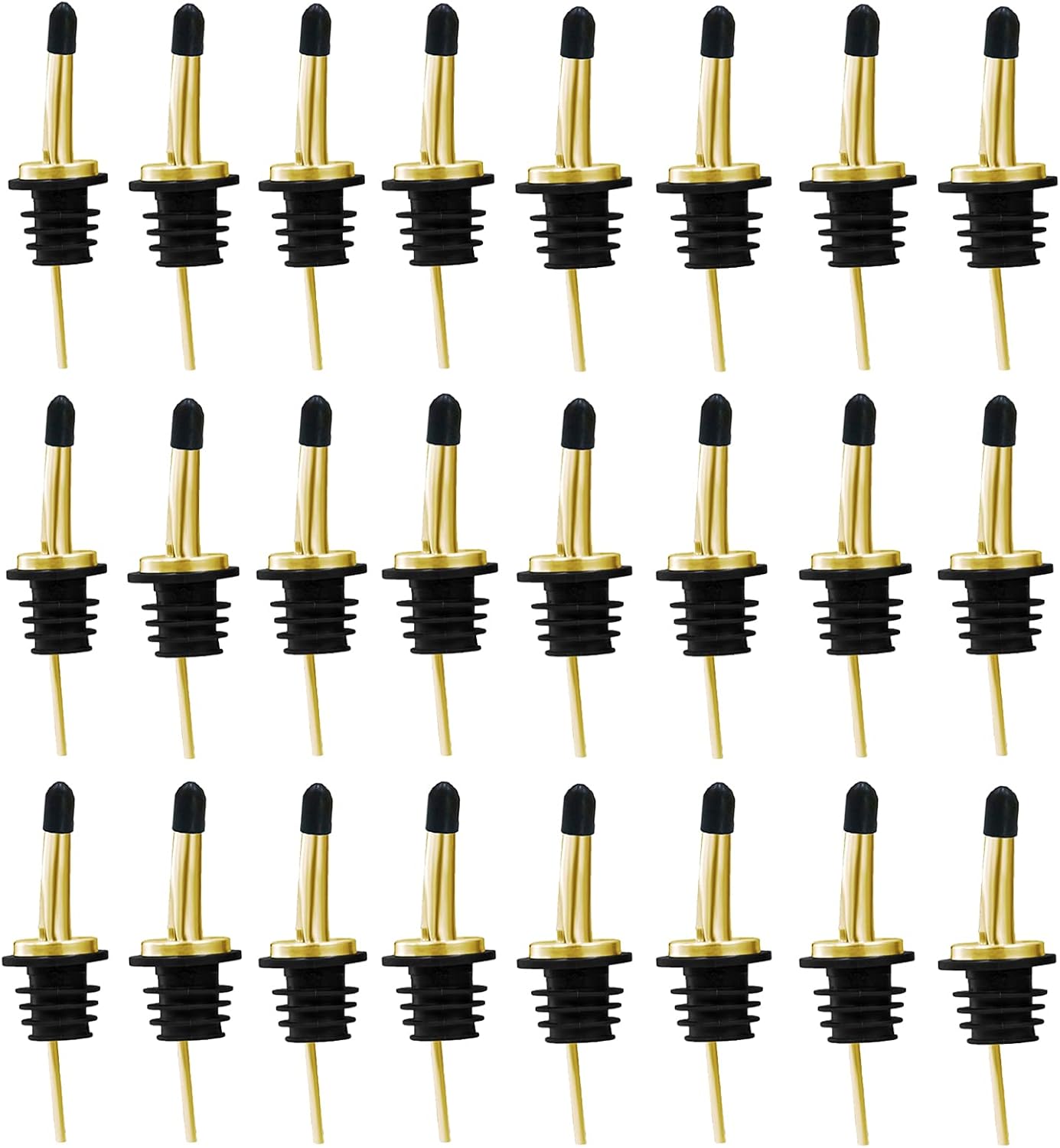 WAFJAMF 24 Pcs Stainless Steel Liquor Pour Spouts Set, Liquor Bottle Pourers with Rubber Dust Caps for Pours Liquid, Olive Oil, Wine, Vinegar (Gold-24 Pack)