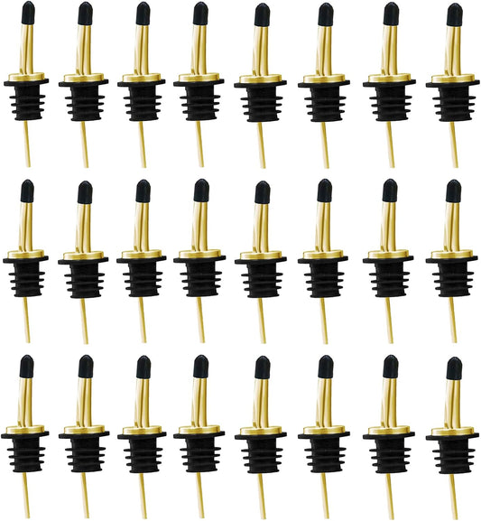 WAFJAMF 24 Pcs Stainless Steel Liquor Pour Spouts Set, Liquor Bottle Pourers with Rubber Dust Caps for Pours Liquid, Olive Oil, Wine, Vinegar (Gold-24 Pack)