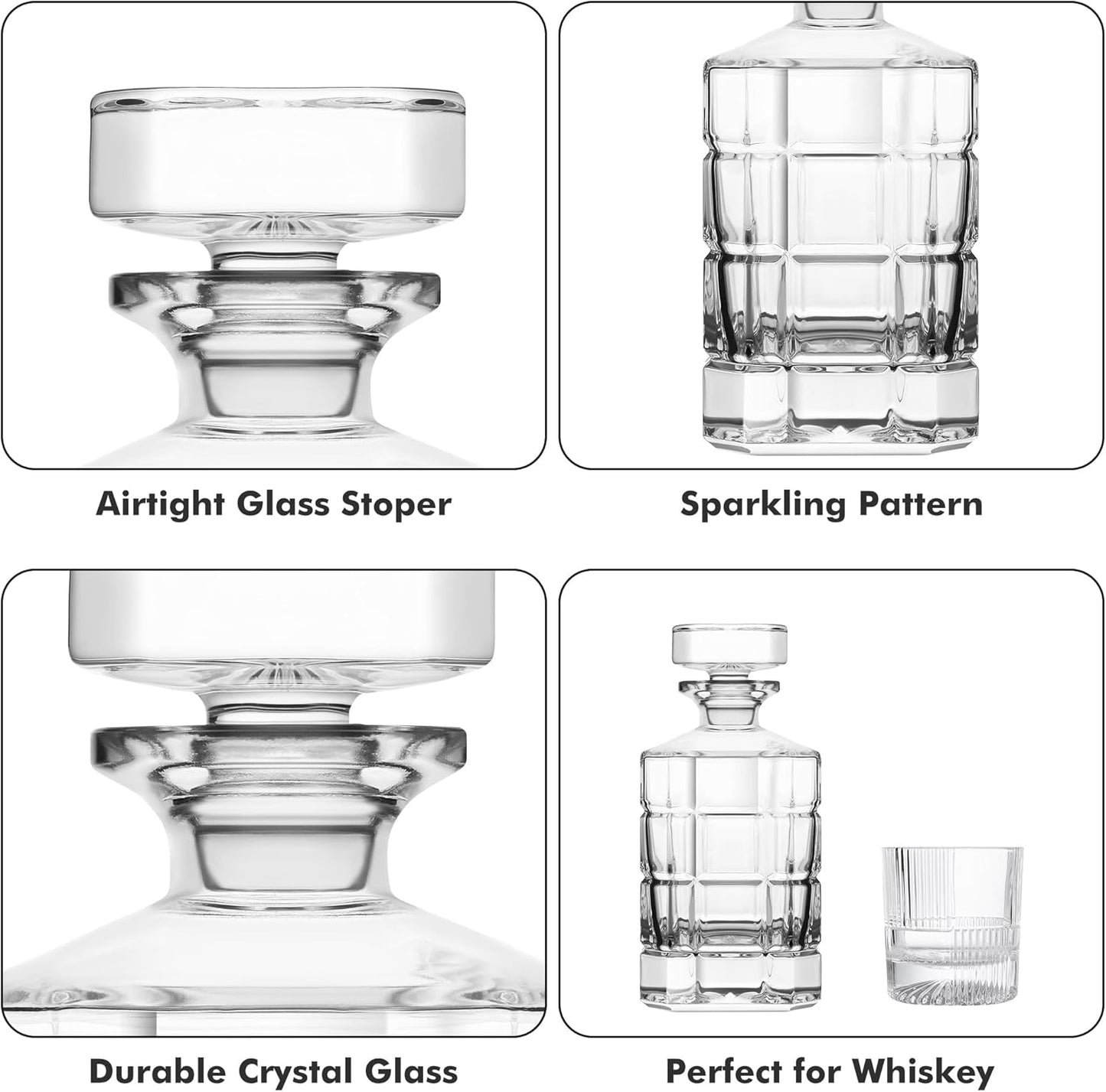 Lily's Home 27 oz Glass Whiskey Decanter with Stopper - Leak-Resistant Design for Bourbon, Scotch & Wine - Home Bar Accessories with Polished Finish