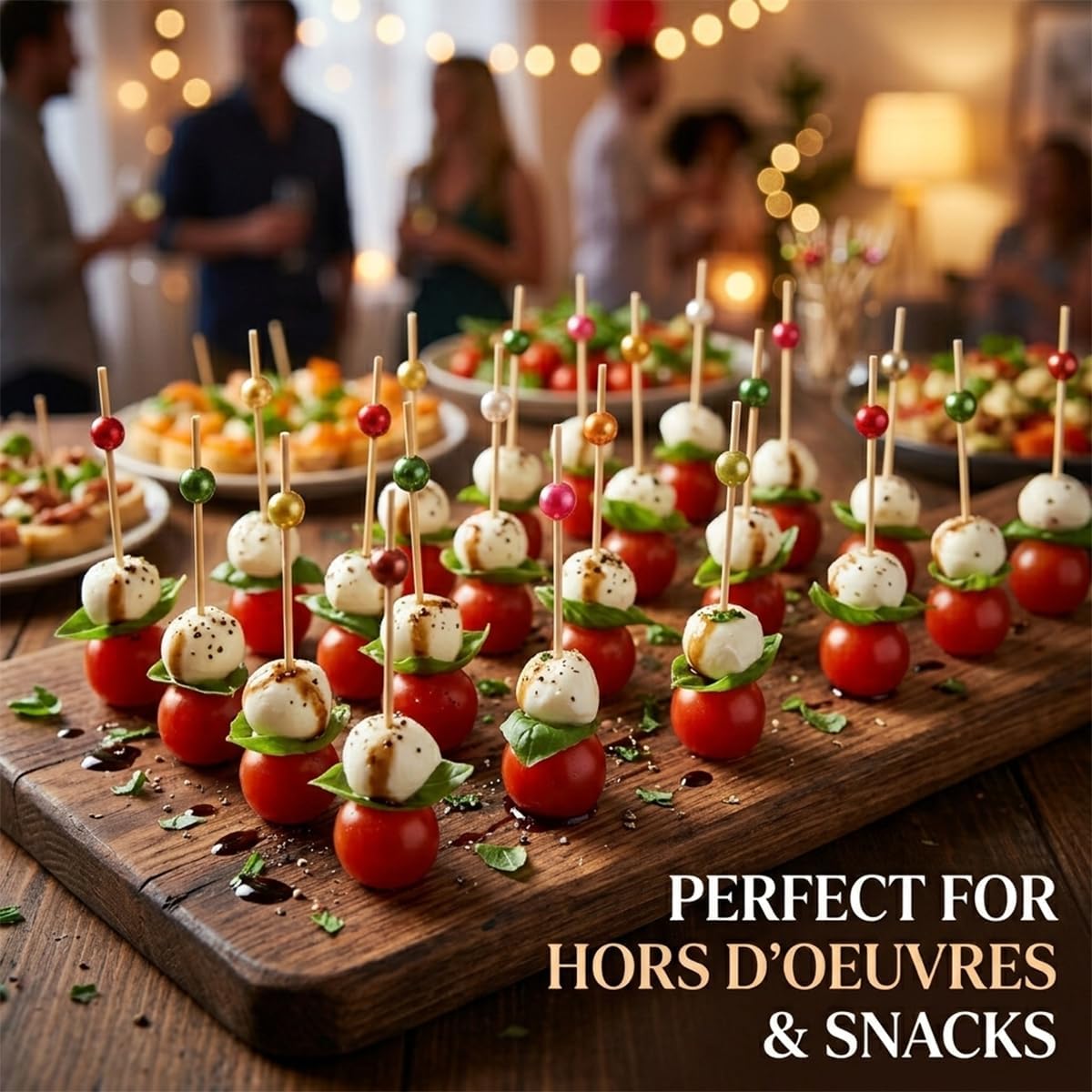 Cocktail Picks - 100 Count Fancy Toothpicks for Appetizers, Long Decorative Bamboo Skewers, 4.7" Wooden Sticks Martini Garnish for Holiday Party, Charcuterie Board Accessories