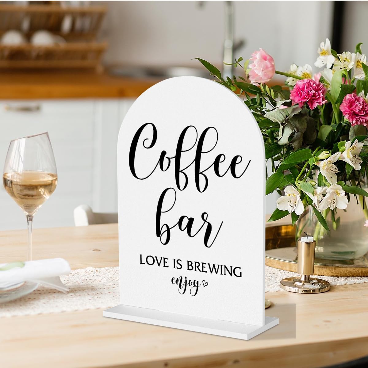 Coffee Bar Sign Love Is Brewing Decorations Modern Minimalist Style Coffee Signs for Hot Cocoa Station Wedding Engagement Bridal Shower Ceremony Reception Event Clear Table Acrylic Decor