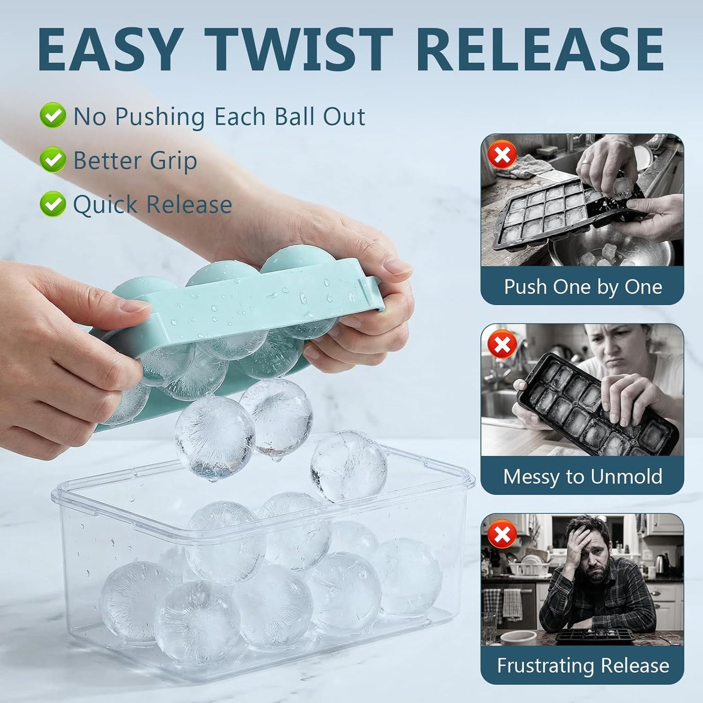 WIBIMEN Large Ice Cube Molds, Big Round Whiskey Ice Cube Trays for Freezer, Easy to Fill & Release, Whiskey Bourbon Cocktail(1.9In*6 Balls- Blue/2 Pack)