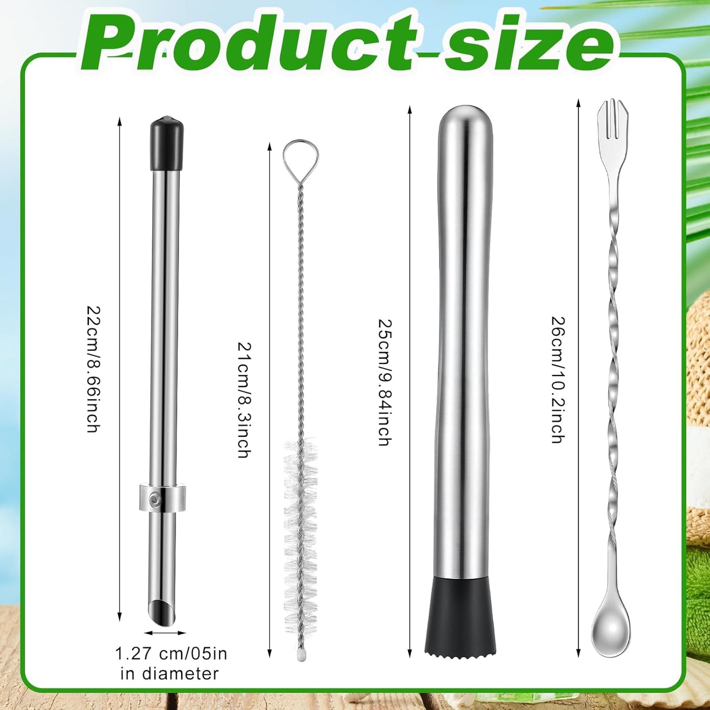2 Pcs Straw Puncher and Muddler for Lemonade Plastic Lids Cups, Straw Hole Puncher, 304 Stainless Steel Muddler, Fresh Squeezed Lemonade Stand Supplies