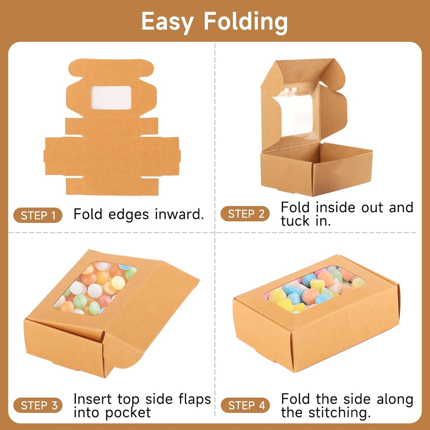 RYKOMO 60 PCS Kraft Soap Boxes with Window - Mini Soap Gift Boxes for Homemade Bakery, Candy, Cookies Packaging - 3.55 x 2.4 x 1.2 Inch