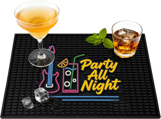 Neon Tiki Black Bar Mat 18 x 12 Inch - Thick Rubber Bar Mats for Countertop and Bartending - Professional Bar Spill Mat for Home Bar Accessories, Bar Cart Decor and Bartender Accessories （CYKH）