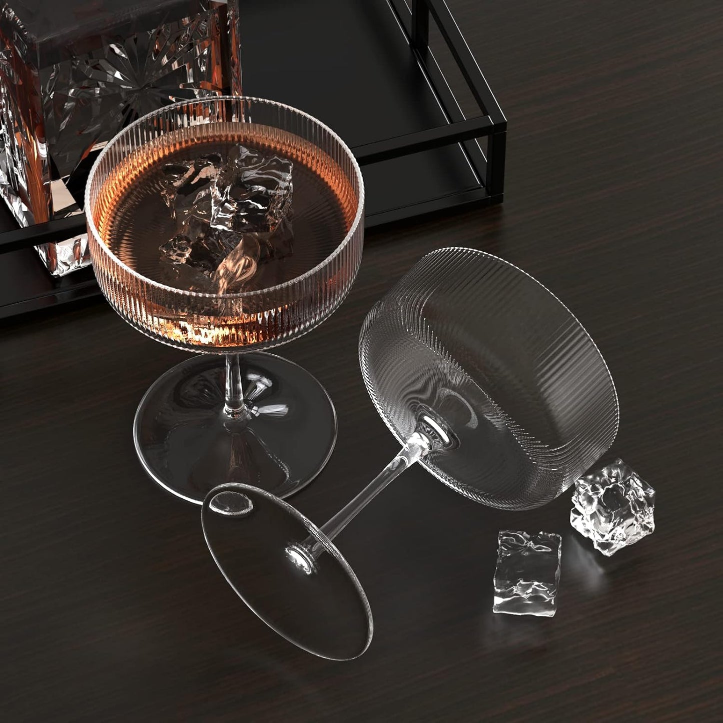 6 Pcs Ribbed Coupe Cocktail Glasses, 10 oz Classic Old Styling Martini Glass Set with Gift Box Packaging Elegant Hand Blown Manhattan Goblet for Cocktail, Champagne, Bar and Gift (6)
