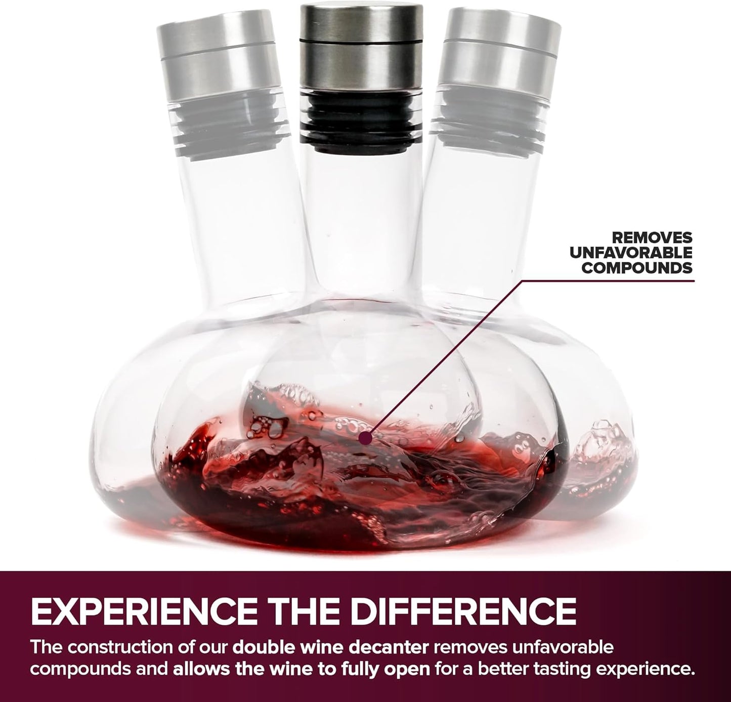 Modern Innovations Red Wine Decanter with Aerator Lid, Best Wine Decanter Gift Kit for Wine Lovers, Double Decanter Set for Wine, Wine Breather Carafe Decanter, Aerating Decanter, Glass Wine Saver