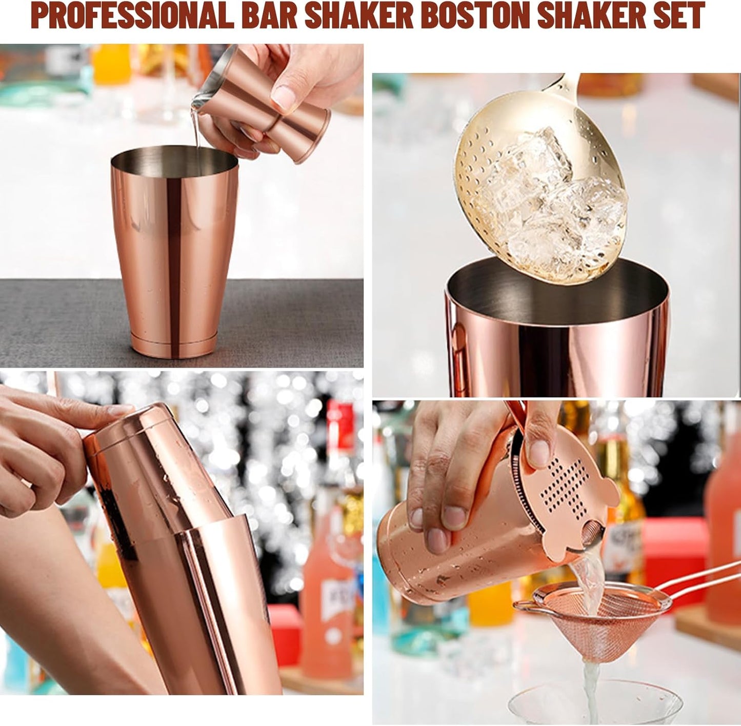 Mwellewm Boston Shaker Cocktail Set Bartender Kit, 12 Pcs Drink Shaker with Strainer Bartending Martini Shaker Tin with 18oz & 28oz Mixed Alcohol Shaker Stainless Steel Bar Tool for Beginner