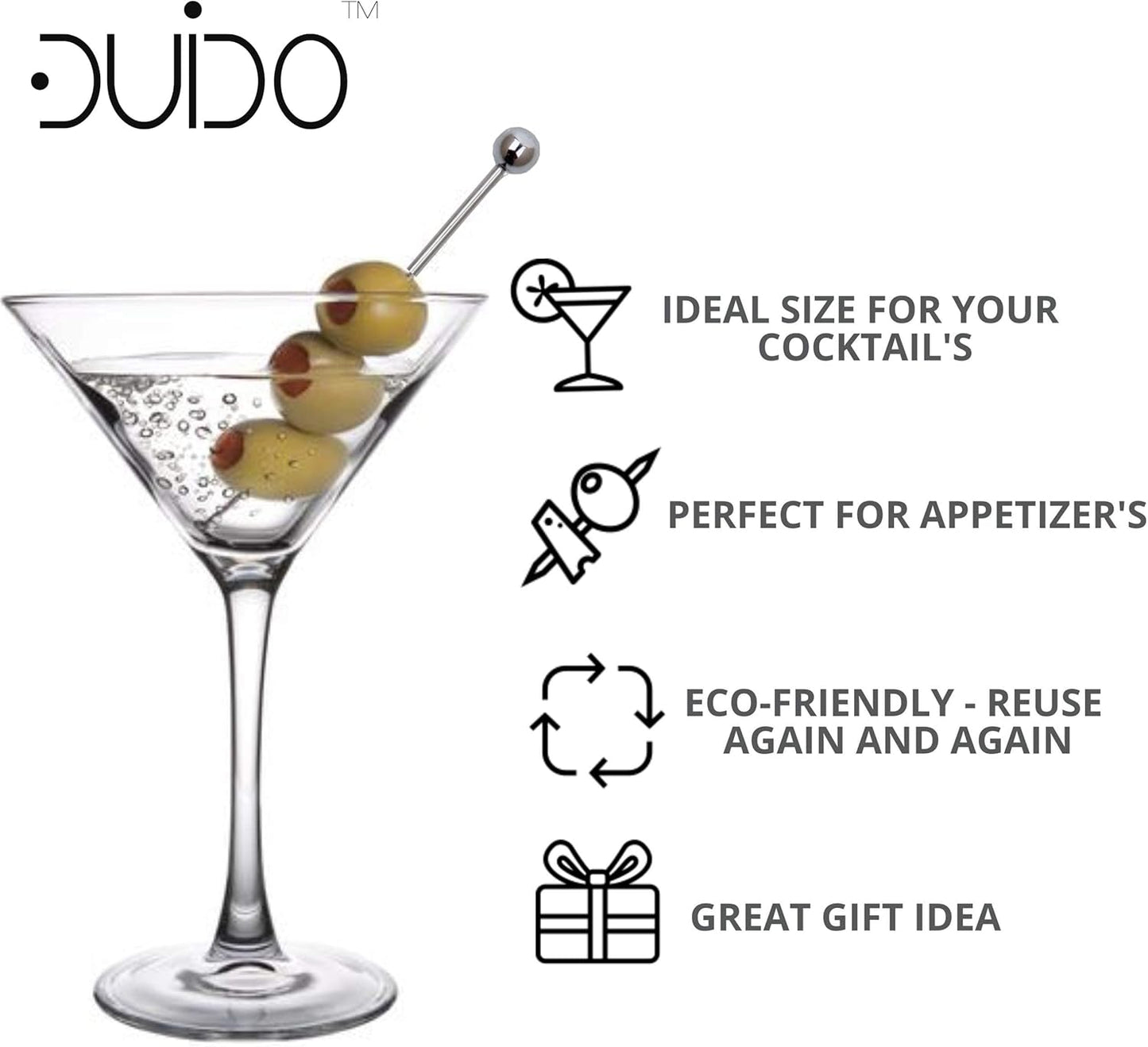 Cocktail Picks Stainless Steel Toothpicks - (12 Pack / 4 Inch) Martini Picks Reusable Fancy Metal Drink Skewers Garnish Sticks for Martini Olives Appetizers Bloody Mary Brandied