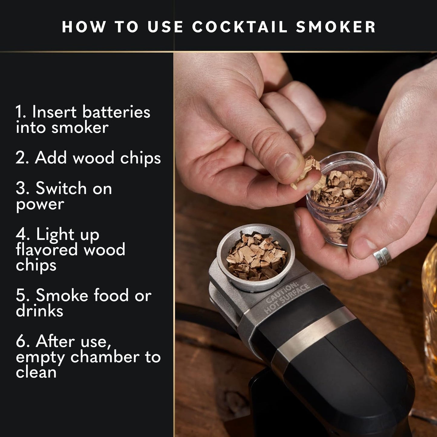 Home Hero Whiskey Smoker Kit - Cocktail Smoker for Old Fashioned & Bourbon Whiskey - Indoor Cold Smoke Generator with 8 Wood Chip Flavors - 8-Piece Set, Black