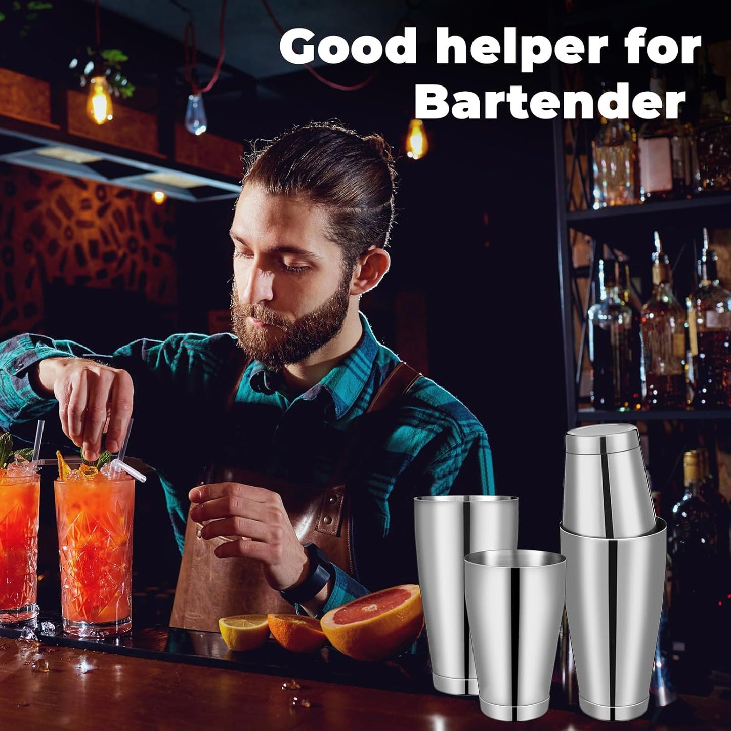 Dandat 16 Pcs Cocktail Shaker Boston Cocktail Shaker Set, Stainless Steel Martini Drink Shakers Bartending, 18 Oz & 28 Oz Bar Professional Shake Mixer Tin Tools for Bartender Cocktails (Silver)