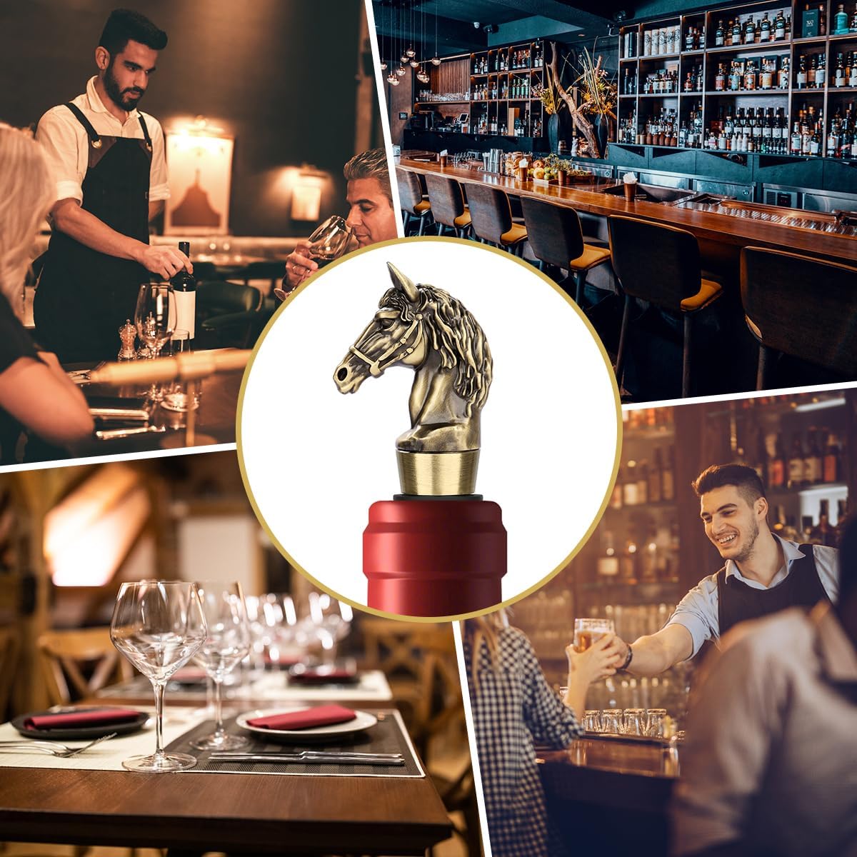 Horse Head Wine Stopper, Horse Gifts for Horses Lovers, Father Day Christmas Birthday Gifts for Men Women, Funny Bottle Stoppers for Wine Champagne, Bronze with Gift Bag
