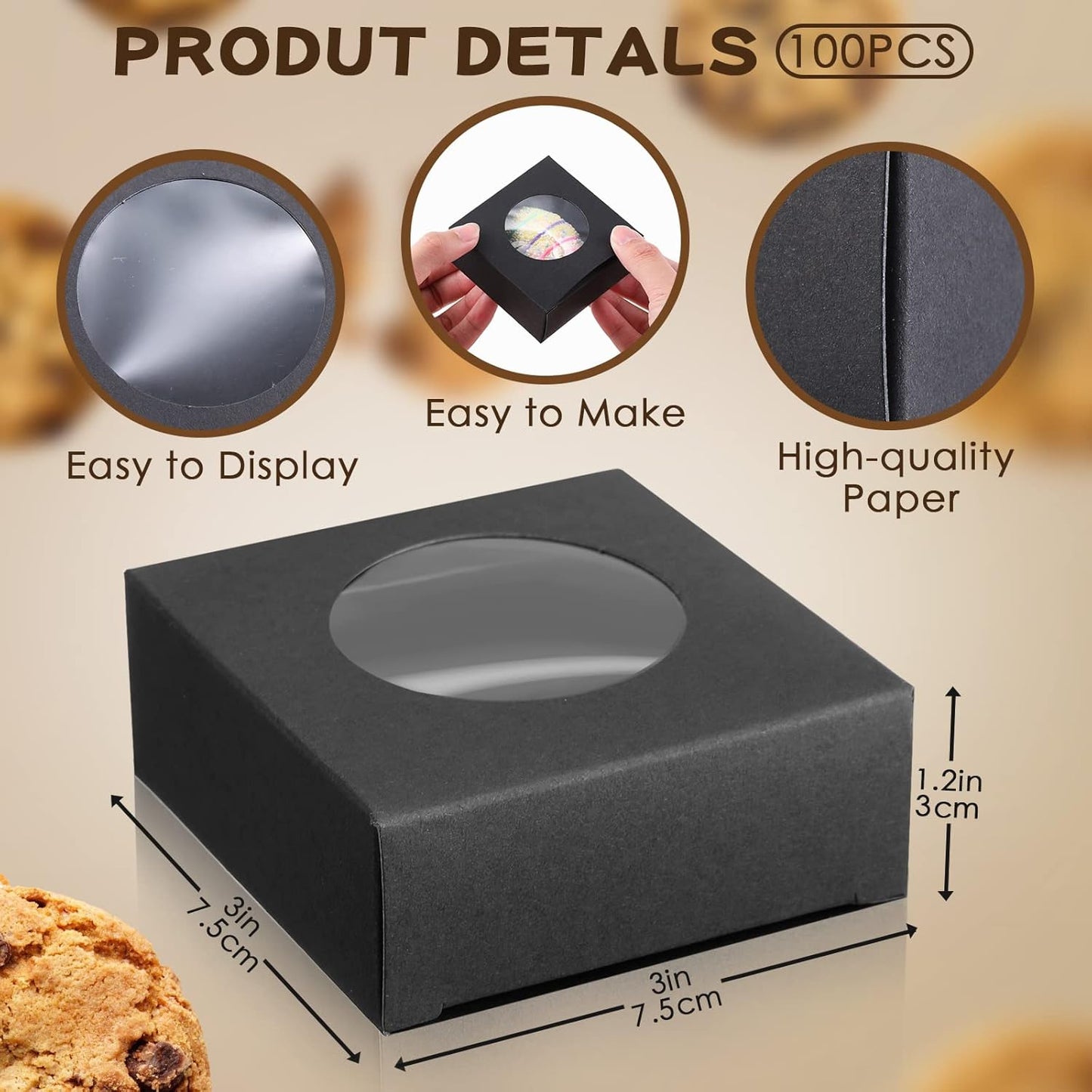 TaoBary 100 Pcs Soap Boxes for Homemade, 3 x 3 x 1.2 Inch Small Paper Gift Packaging Boxes with Window, Gift Wrappers for Soap Packaging Making Party Favor(Round,Black)