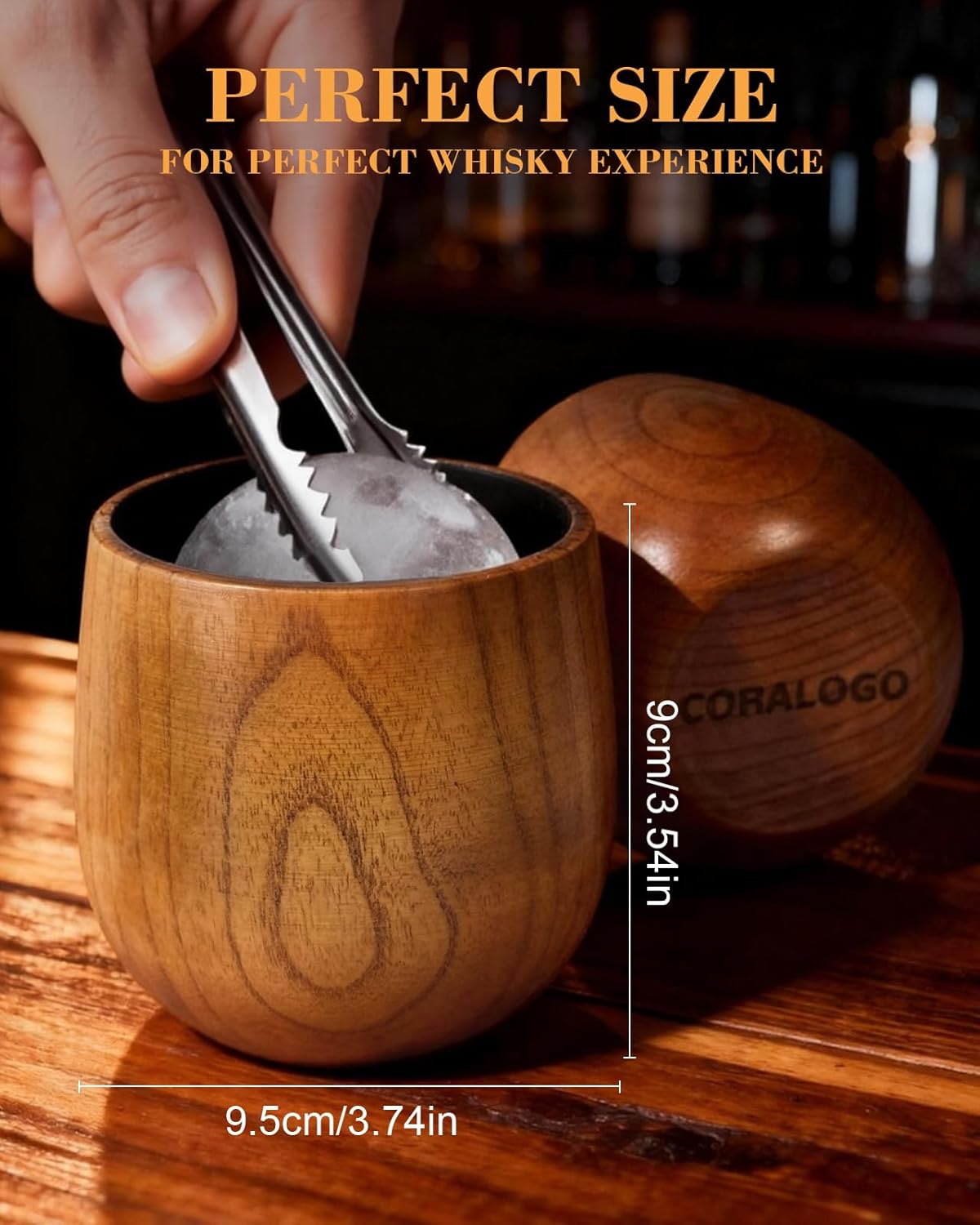 Coralogo Wooden Bourbon Glasses Set of 2 - Charred Interior Whiskey Cups with Exquisite Barrel Gift Box, Handcrafted Wooden Whiskey Gift for Men Dad Husband - Birthday Anniversary Retirement